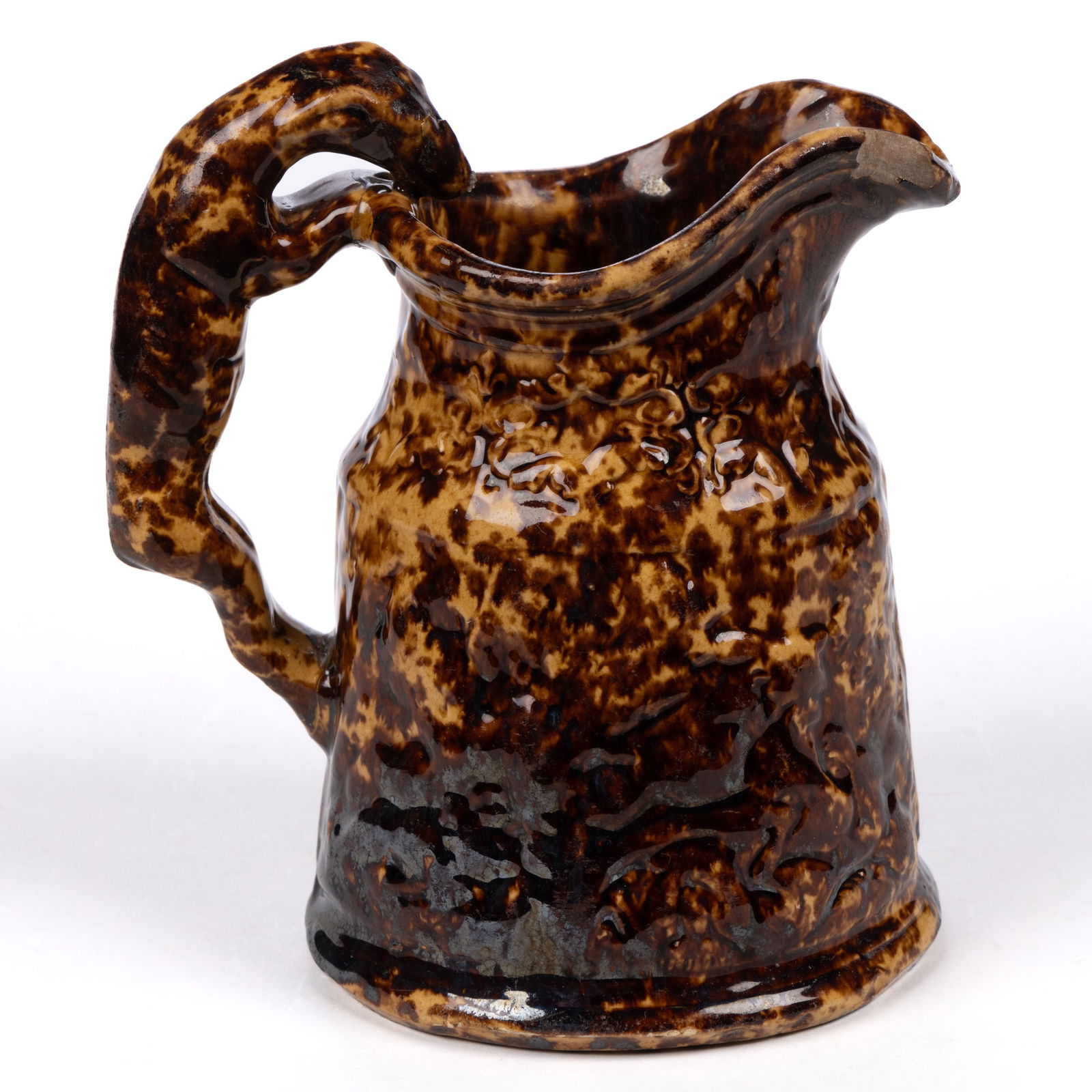 STAMPED EAST LIVERPOOL, OHIO ROCKINGHAM GLAZE YELLOWWARE PITCHER (1 of 5)