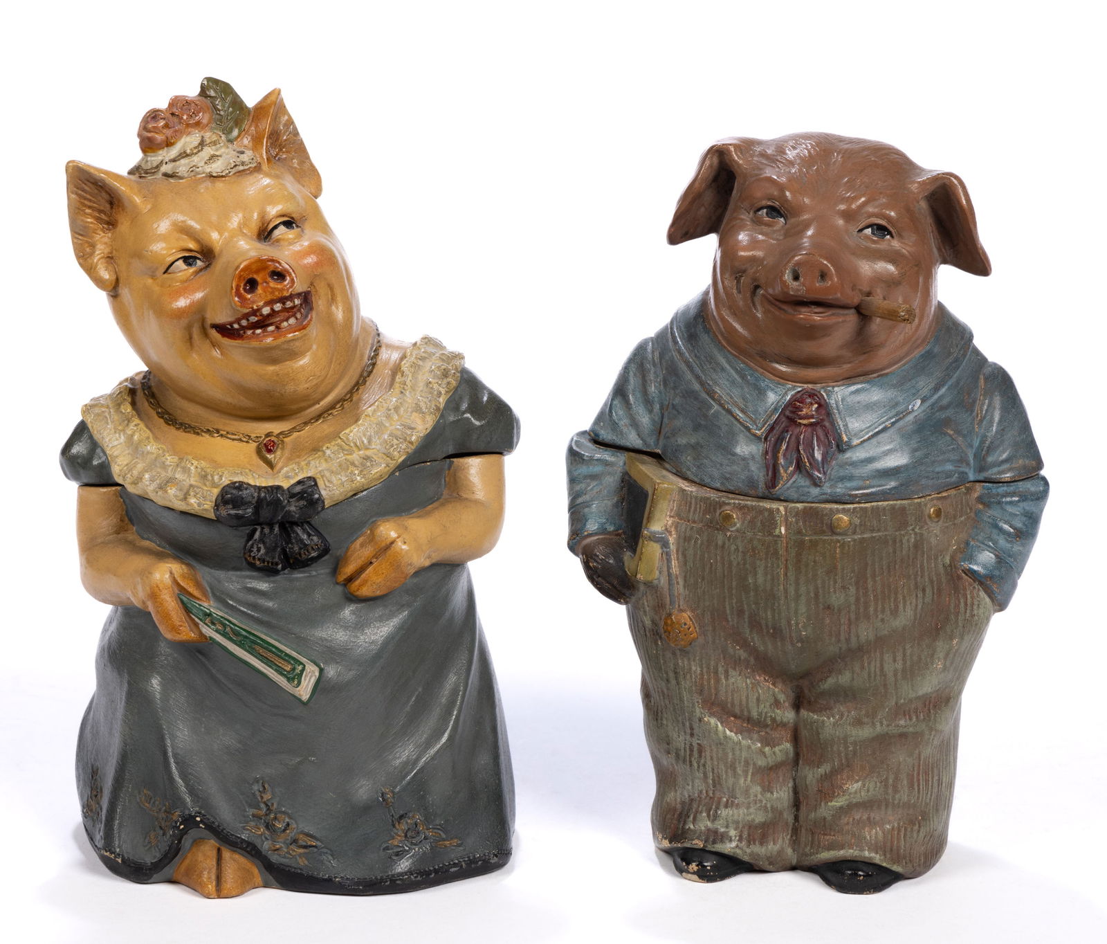 CONTINENTAL CERAMIC FIGURAL ANTHROPOMORPHIC PIG HUMIDORS, LOT OF TWO (1 of 5)