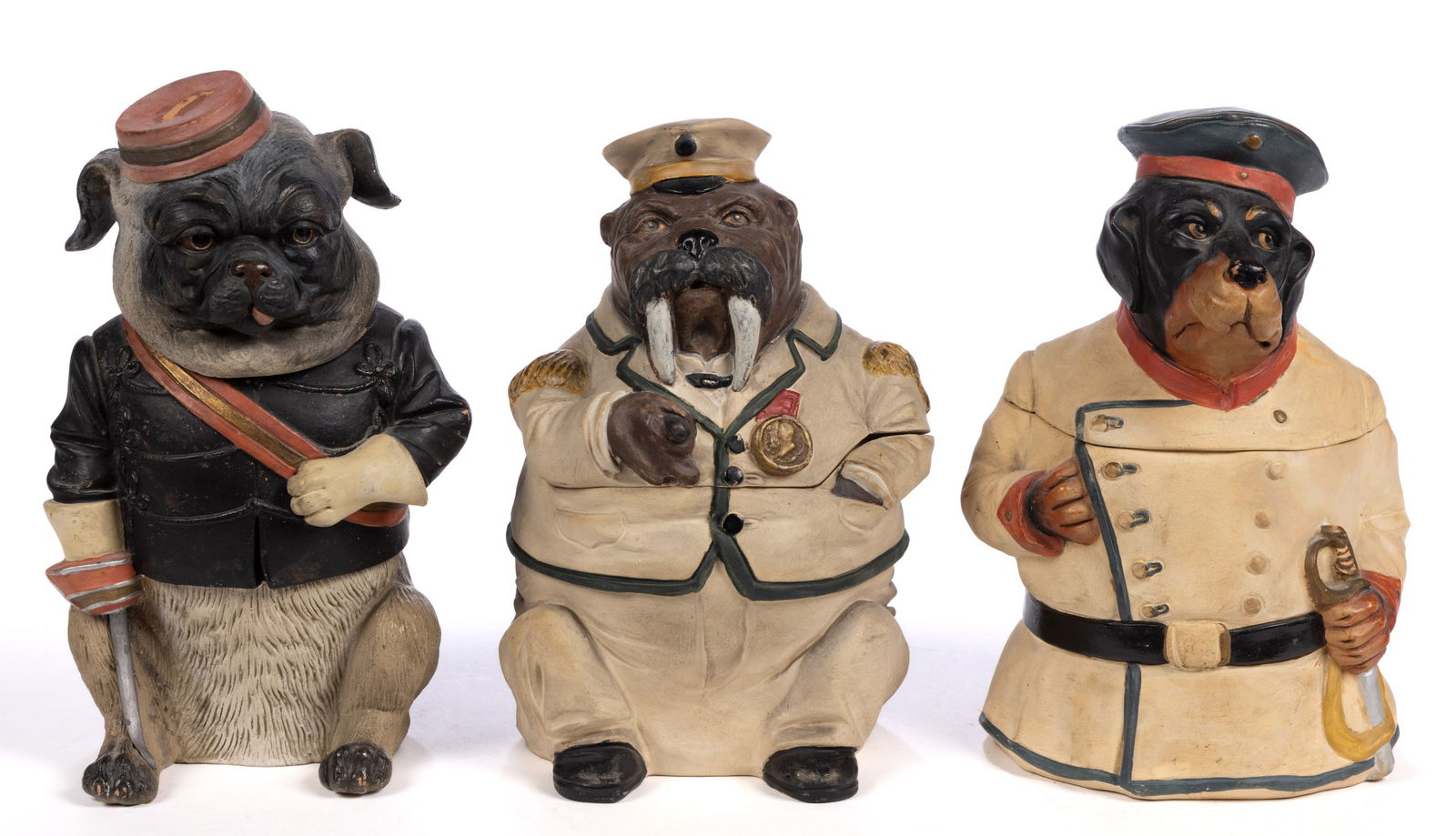 CONTINENTAL CERAMIC FIGURAL ANTHROPOMORPHIC ANIMAL HUMIDORS, LOT OF THREE (1 of 5)