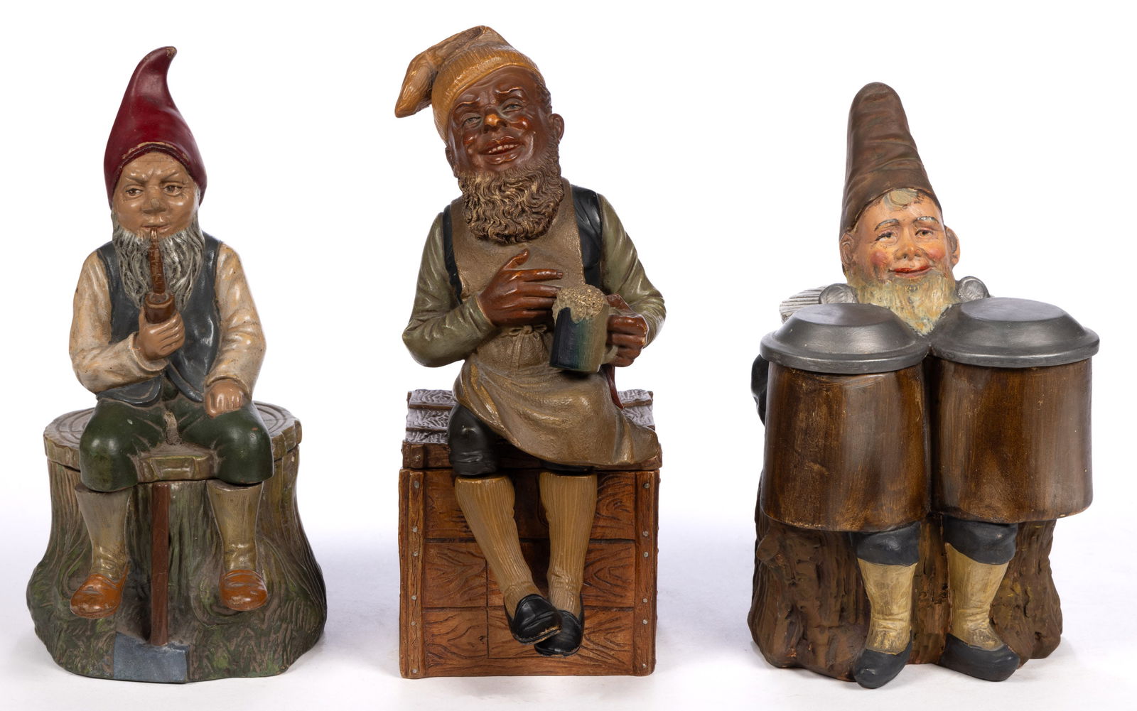 CONTINENTAL CERAMIC FIGURAL GNOME HUMIDORS, LOT OF THREE (1 of 6)