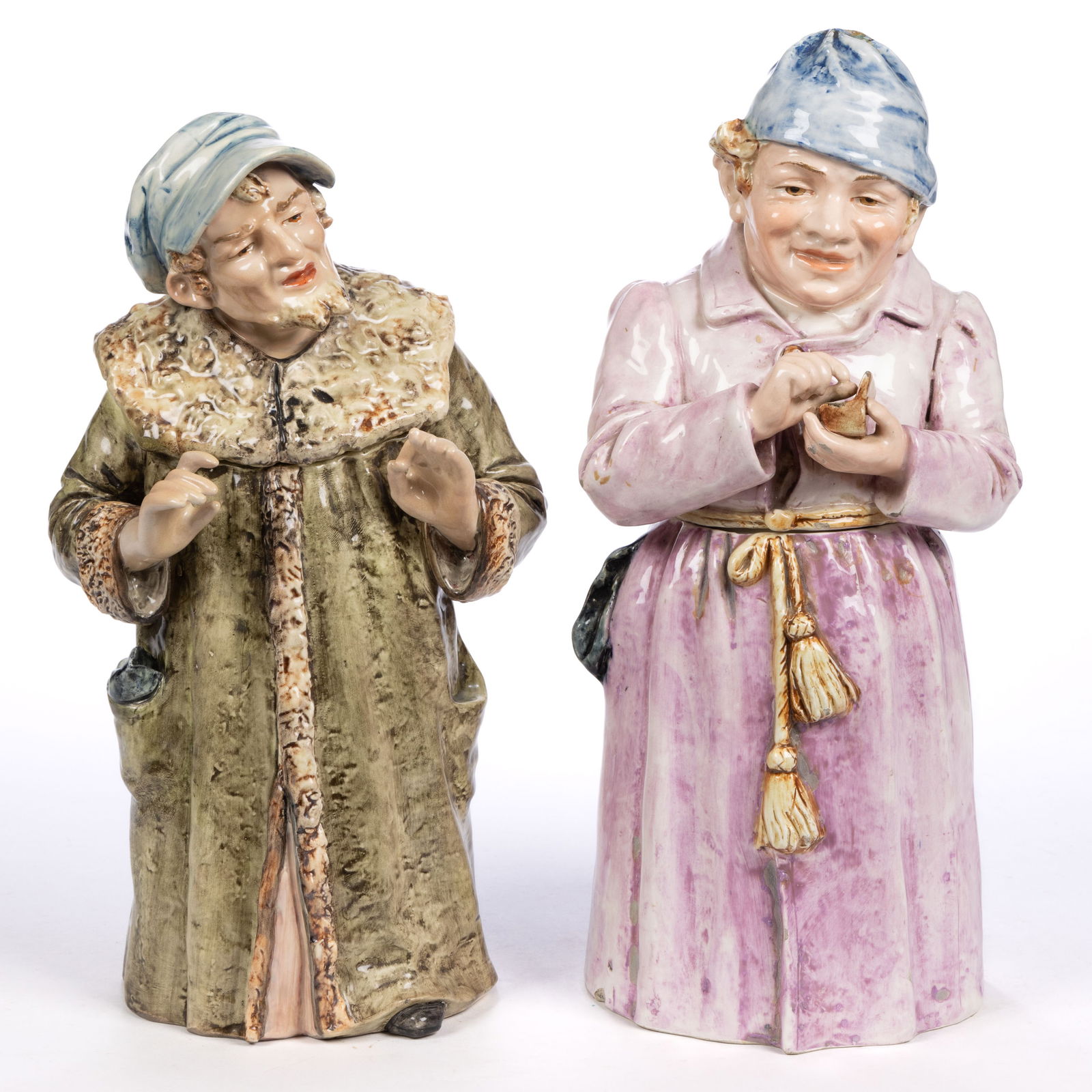 CONTINENTAL MAJOLICA CERAMIC LARGE FIGURAL HUMIDORS, LOT OF TWO (1 of 6)