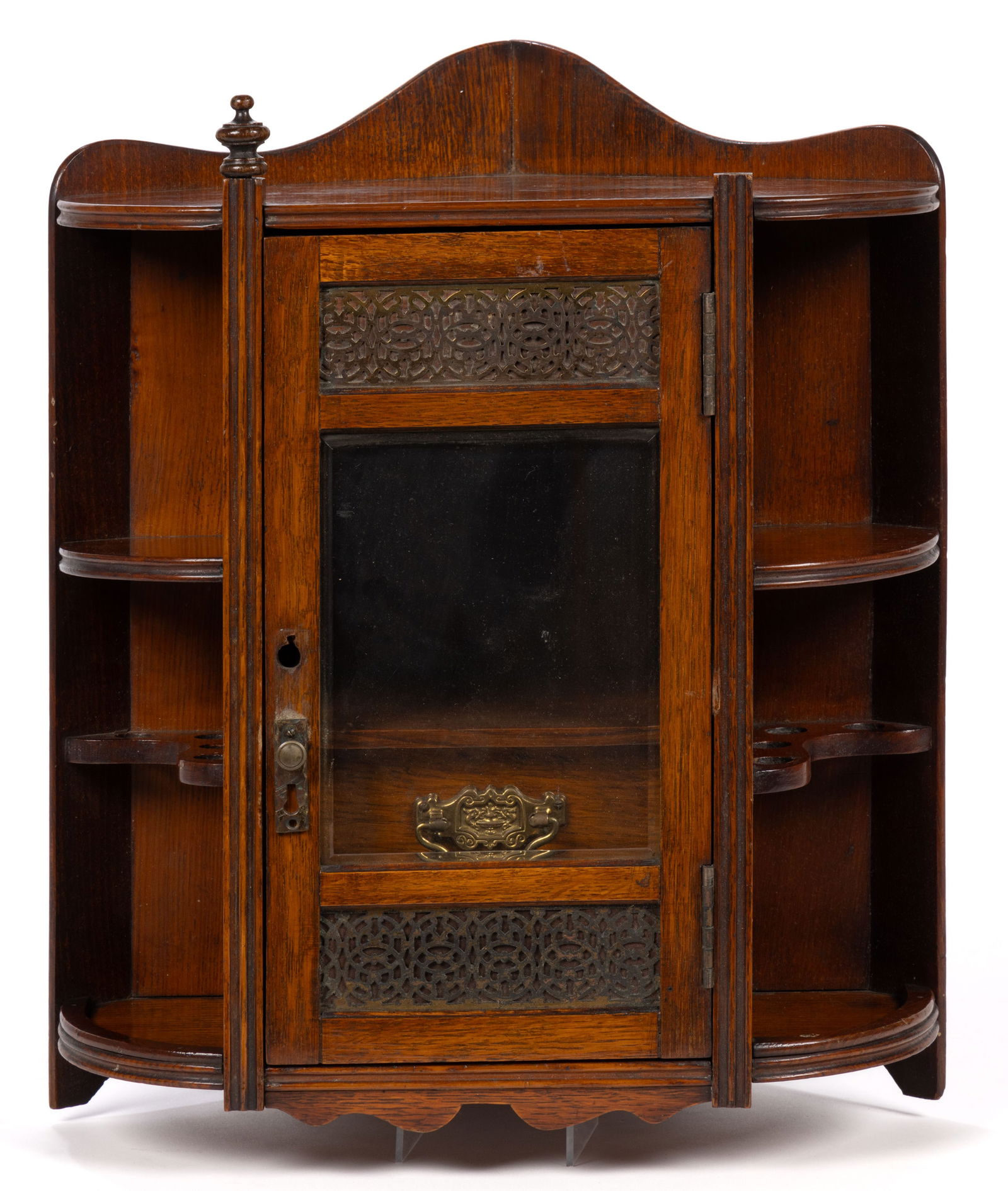 BRASS-MOUNTED OAK CORNER-HANGING HUMIDOR (1 of 3)