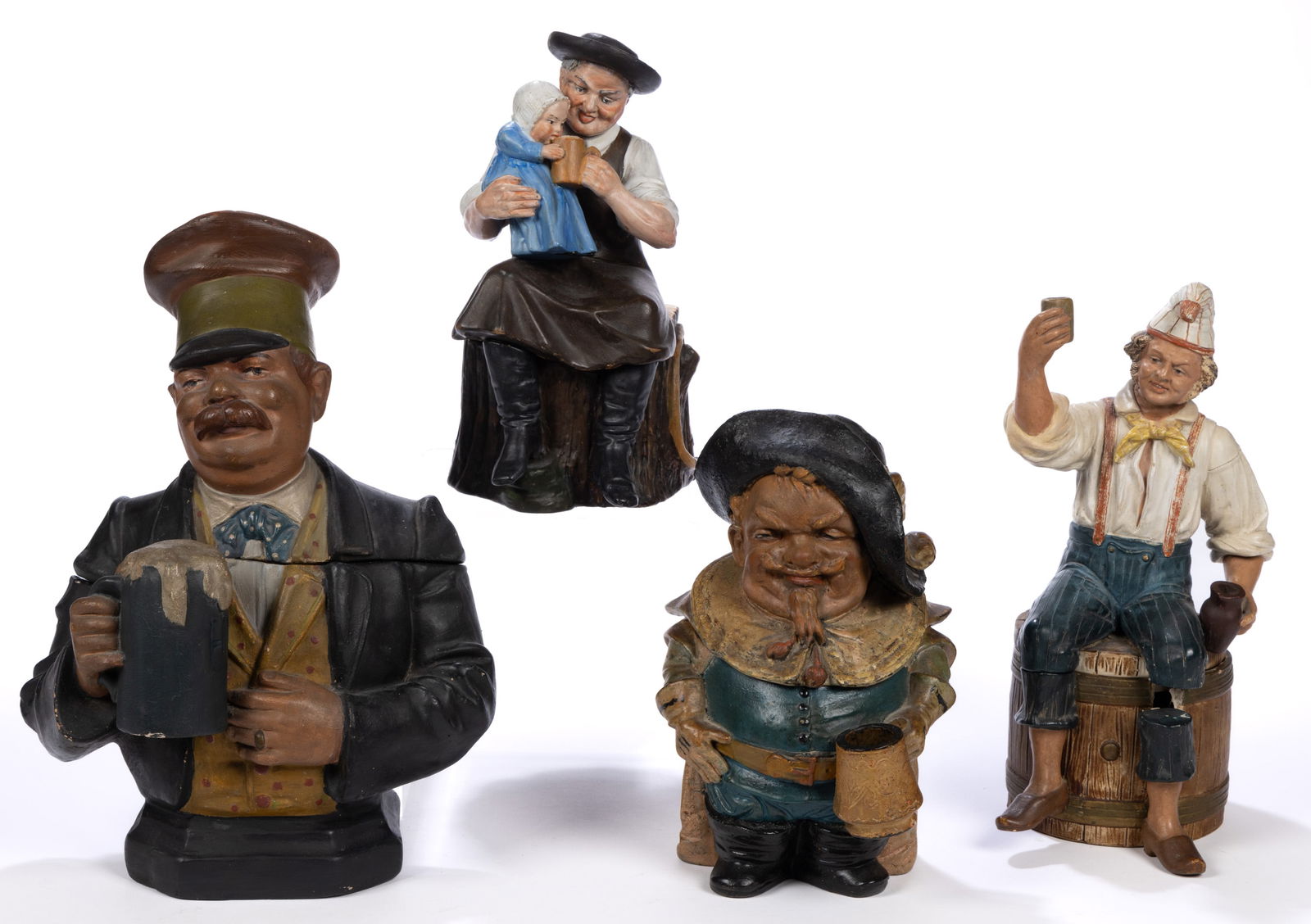 CONTINENTAL CERAMIC DRINKERS / SPIRITS FIGURAL HUMIDORS, LOT OF FOUR (1 of 4)