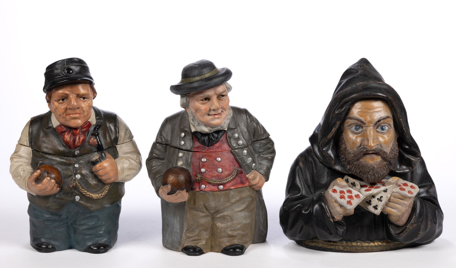 CONTINENTAL CERAMIC GAMES / SPORTS FIGURAL HUMIDORS, LOT OF THREE (1 of 5)