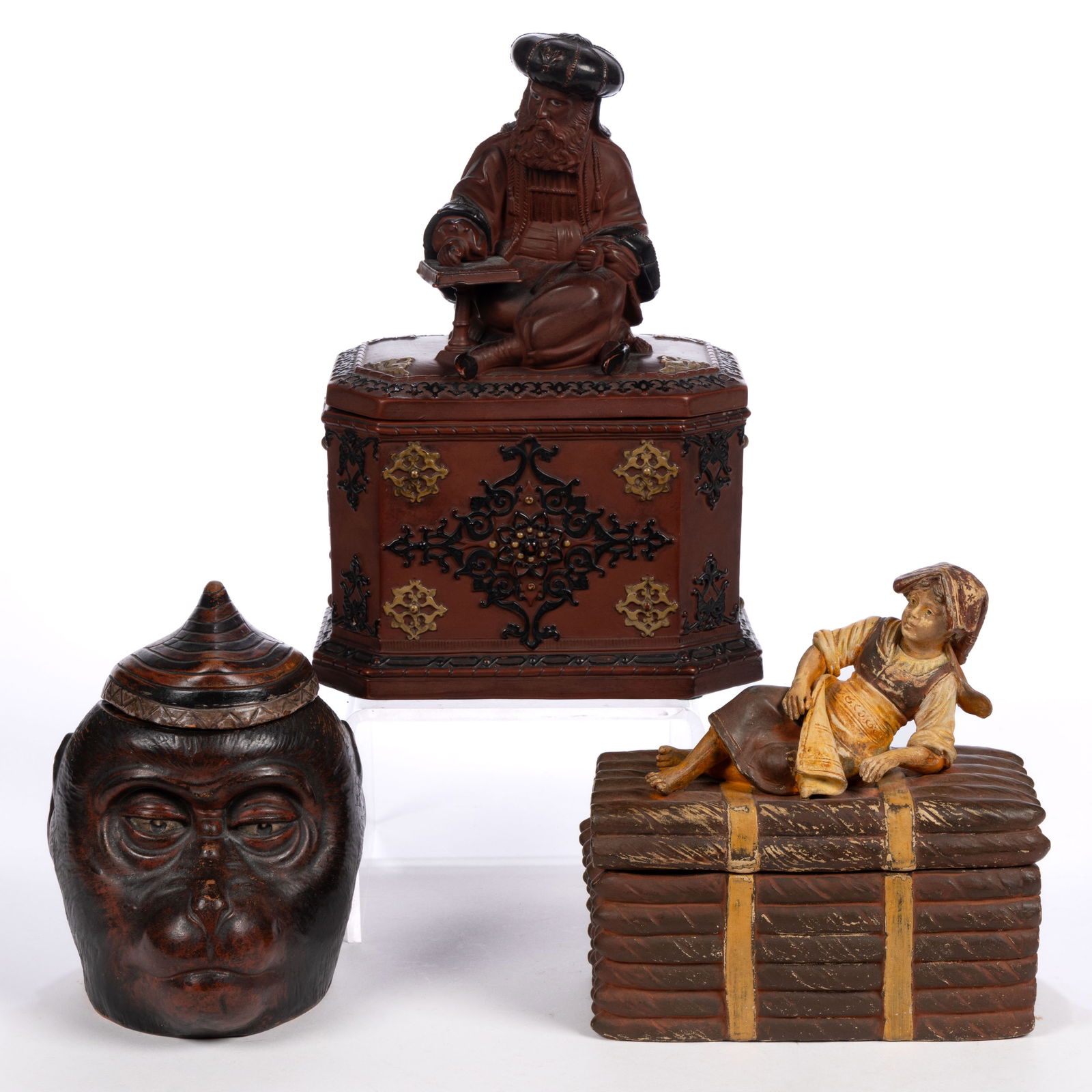 CONTINENTAL CERAMIC FIGURAL HUMIDORS, LOT OF THREE (1 of 5)