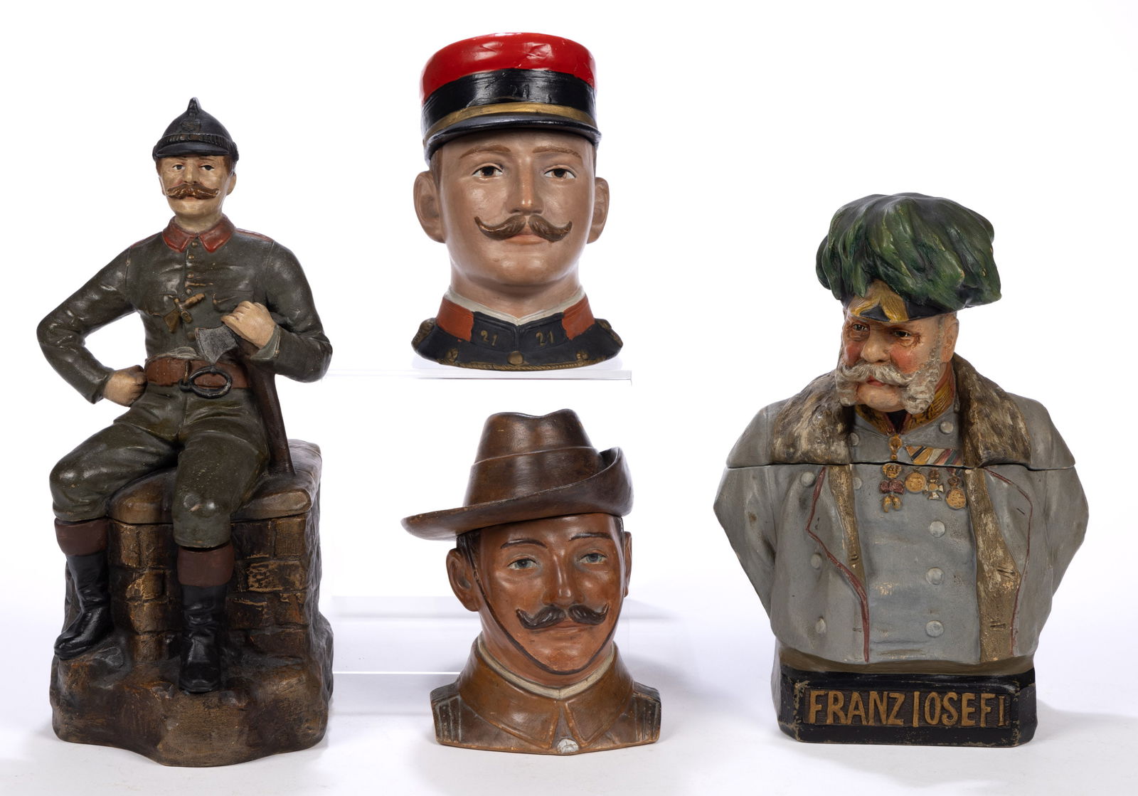 CONTINENTAL CERAMIC MILITARY FIGURAL HUMIDORS, LOT OF FOUR (1 of 4)