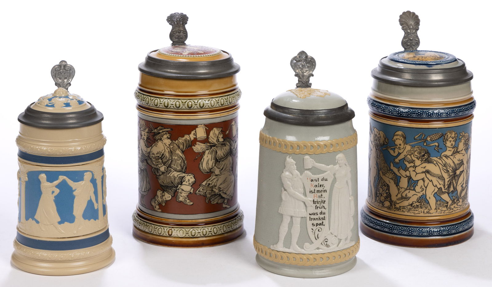 GERMAN METTLACH / VILLEROY & BOCH CERAMIC STEINS, LOT OF FOUR (1 of 5)