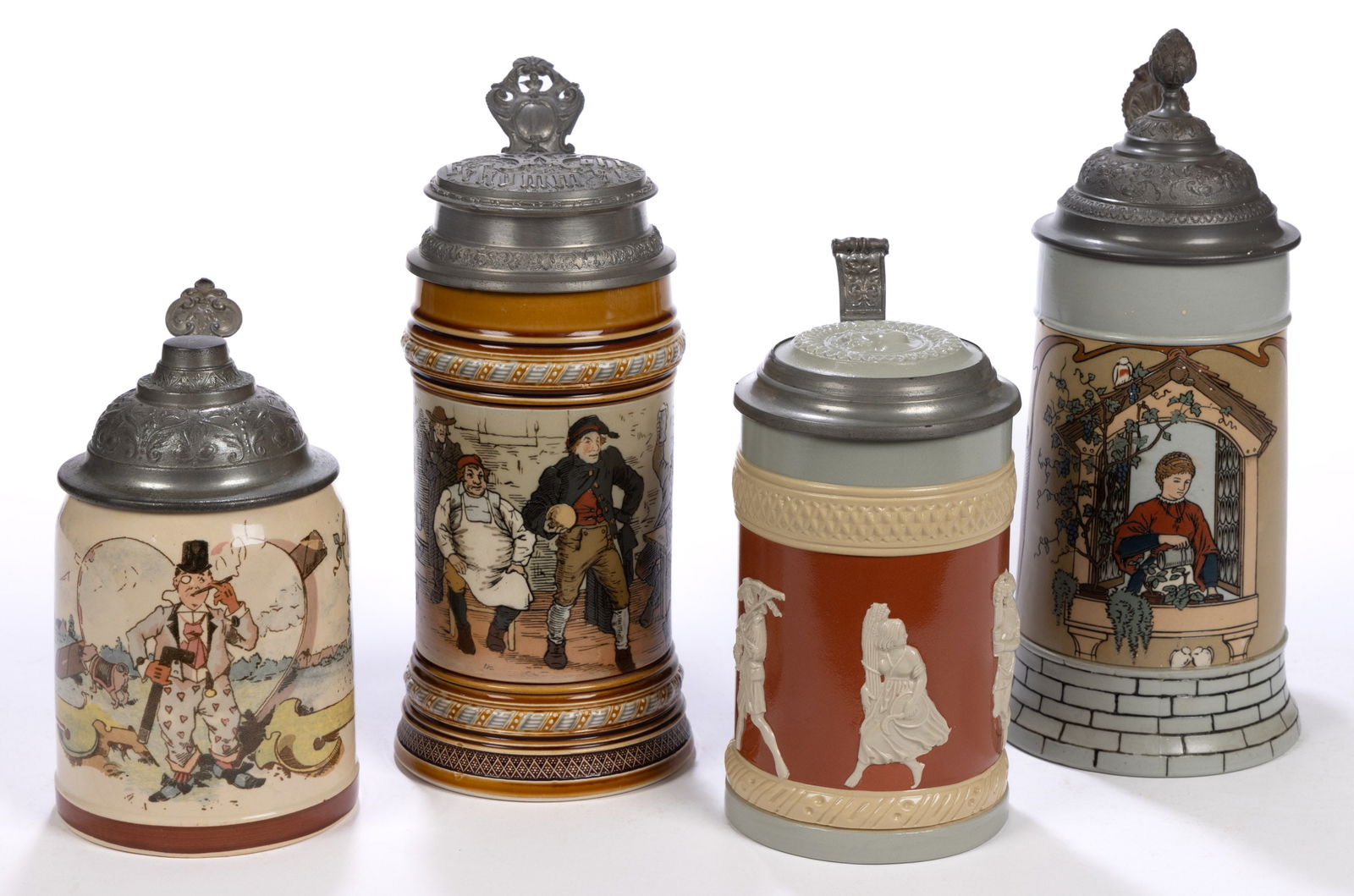 GERMAN METTLACH / VILLEROY & BOCH CERAMIC STEINS, LOT OF FOUR (1 of 5)