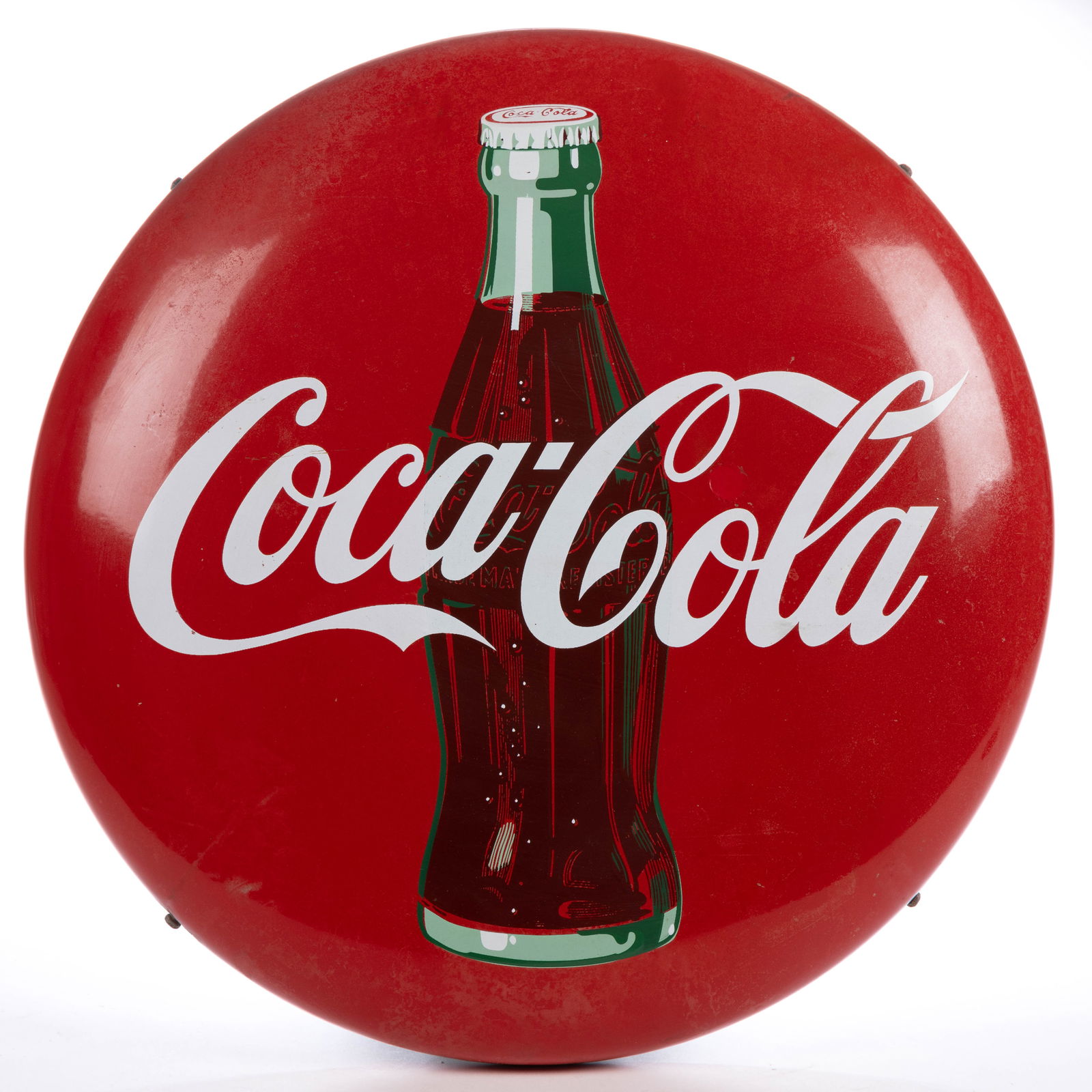 VINTAGE COCA-COLA PORCELAIN BUTTON ADVERTISING SIGN (1 of 7)