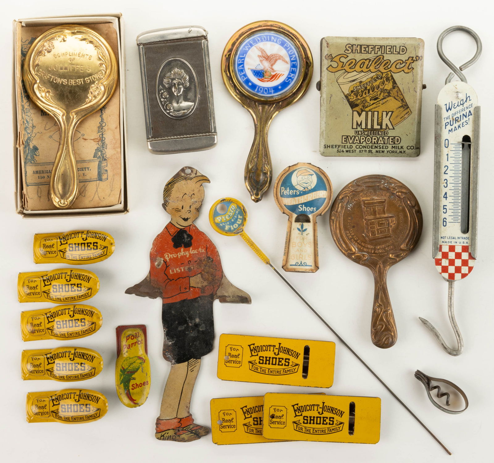 ASSORTED METAL ADVERTISING ITEMS / PREMIUMS, LOT OF 19 (1 of 1)