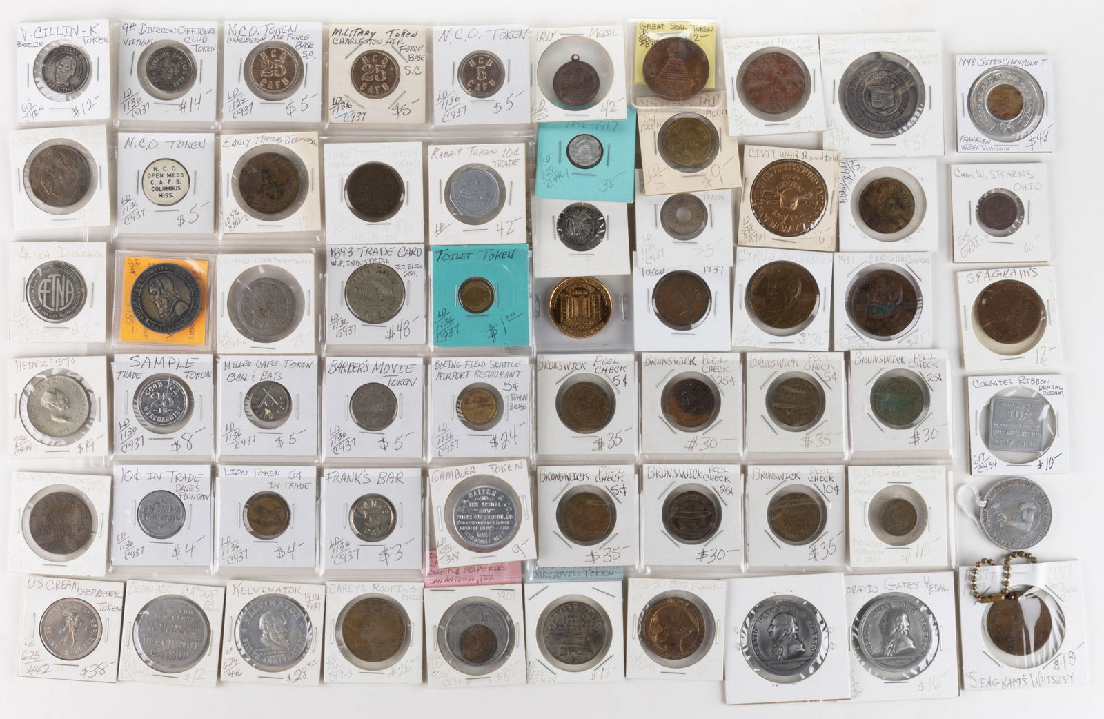 ASSORTED ADVERTISING AND OTHER TOKENS / MEDALS, LOT OF 62 (1 of 1)