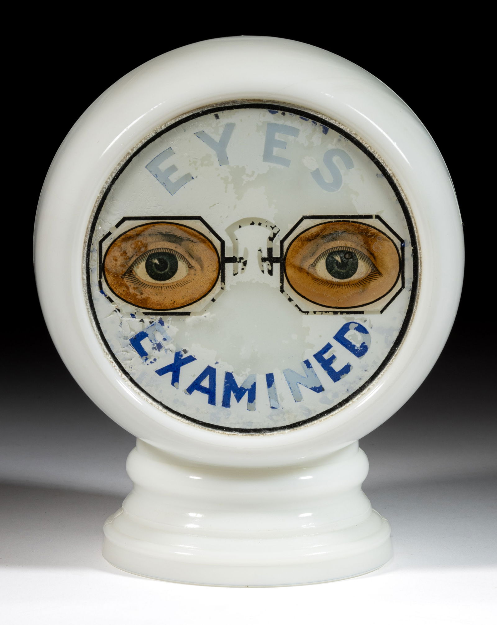 REVERSE-PAINTED GLASS OPTOMETRIST TRADE SIGN / STORE DISPLAY LAMP GLOBE (1 of 2)
