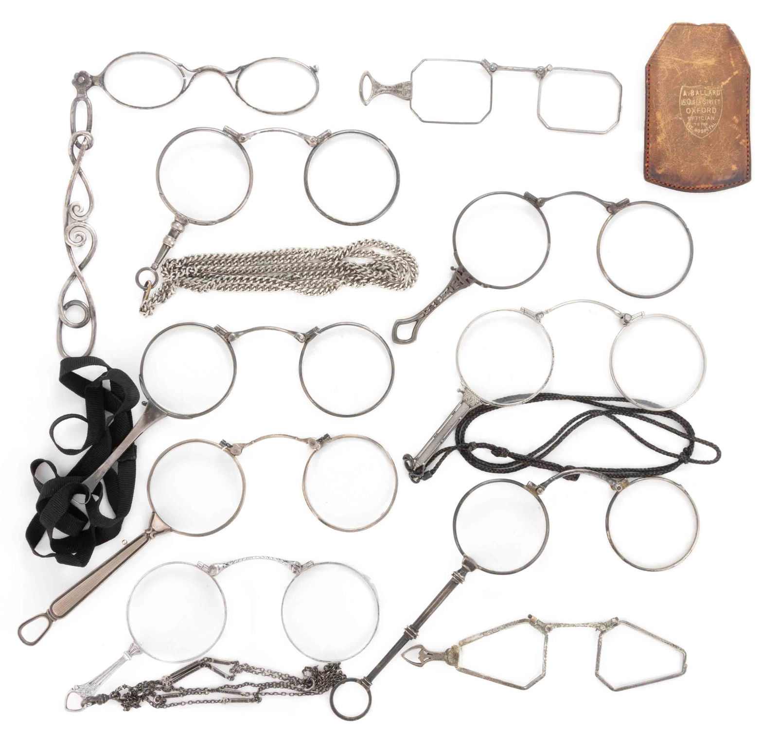 ASSORTED STERLING AND 0.835 SILVER LORGNETTES, LOT OF TEN (1 of 2)