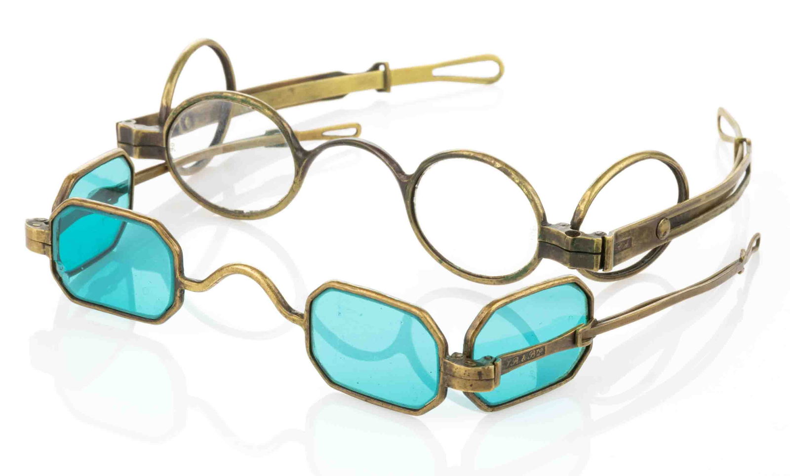 BRASS FRAME DOUBLE-LENS SPECTACLES, LOT OF TWO (1 of 2)