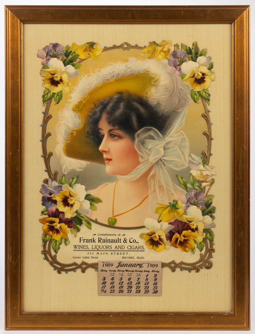 MASSACHUSETTS EMBOSSED AND DIECUT LITHOGRAPHED ADVERTISING 1909 CALENDAR (1 of 1)
