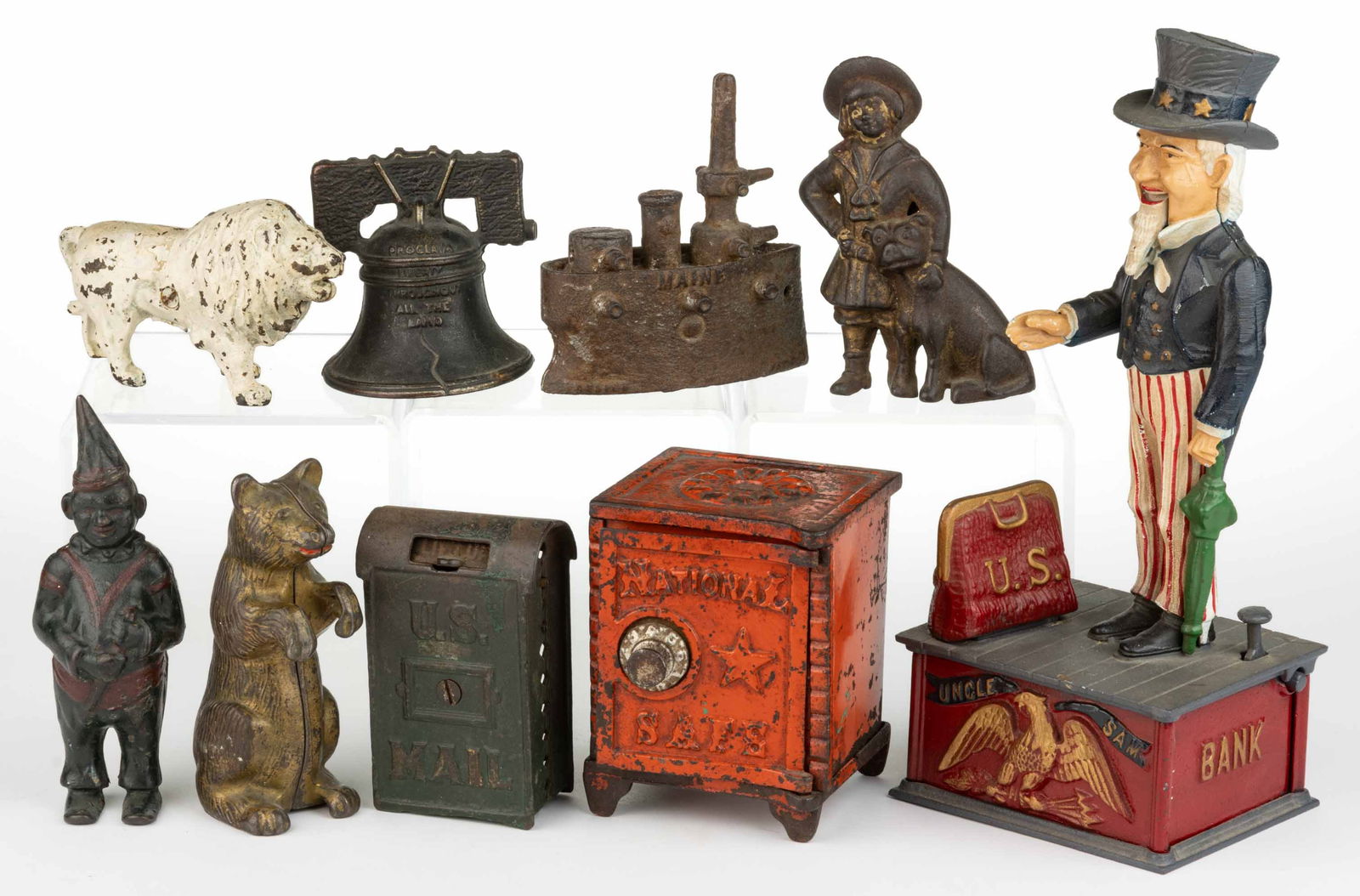 ANTIQUE CAST-IRON STILL BANKS, LOT OF EIGHT (1 of 2)