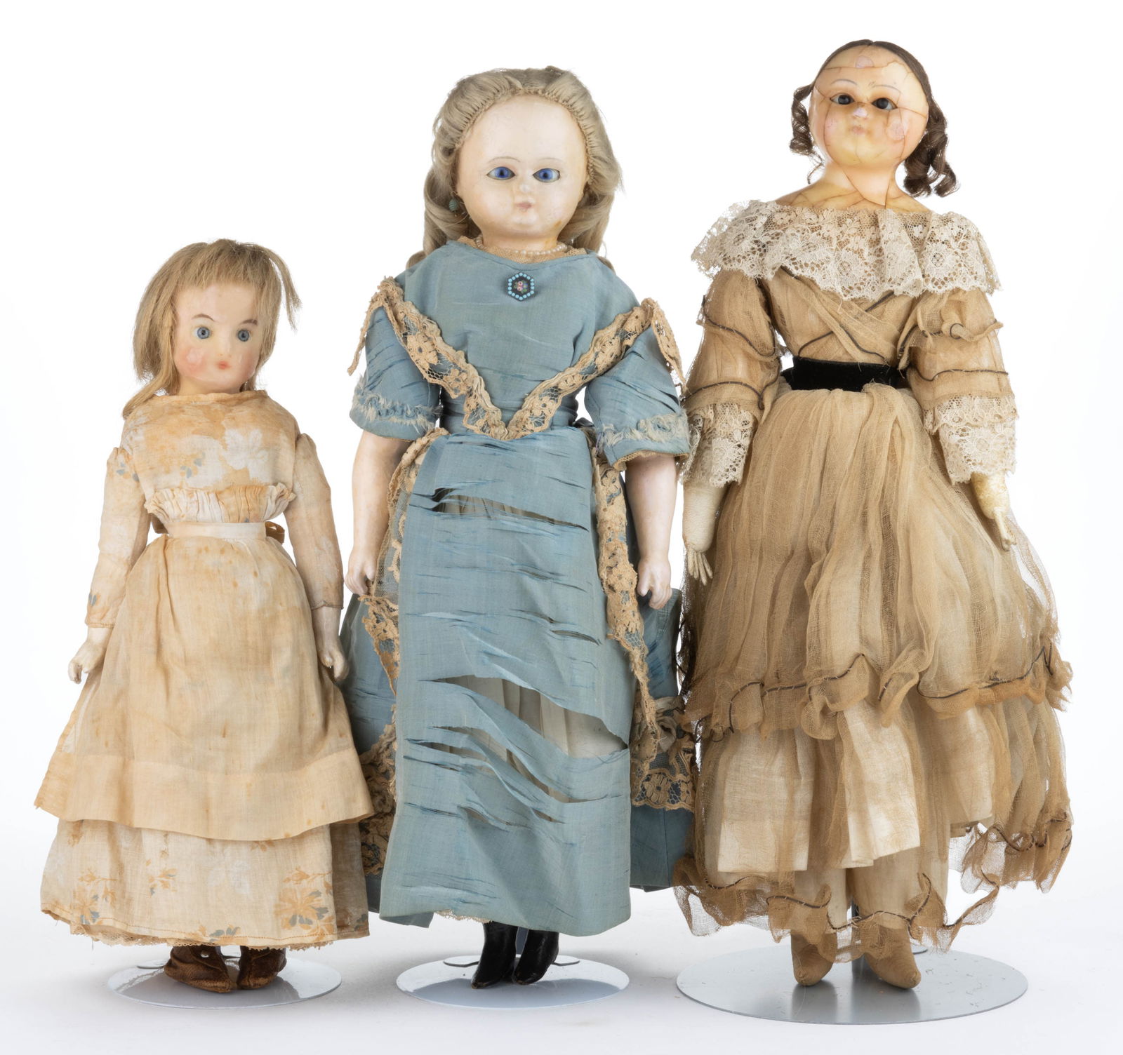 ASSORTED WAX HEAD DOLLS, LOT OF THREE (1 of 3)