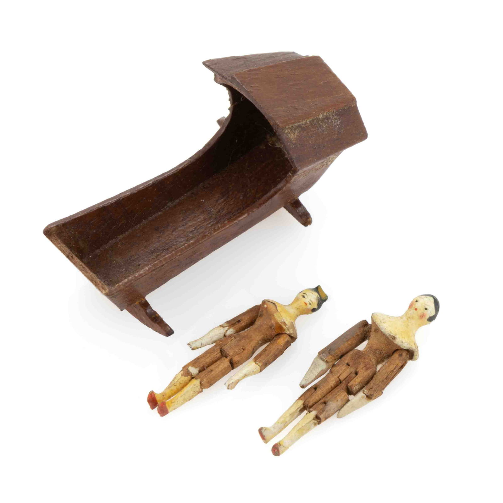 QUEEN ANNE-TYPE DIMINUTIVE / MINIATURE ONE-INCH WOODEN DOLLS, LOT OF TWO (1 of 3)