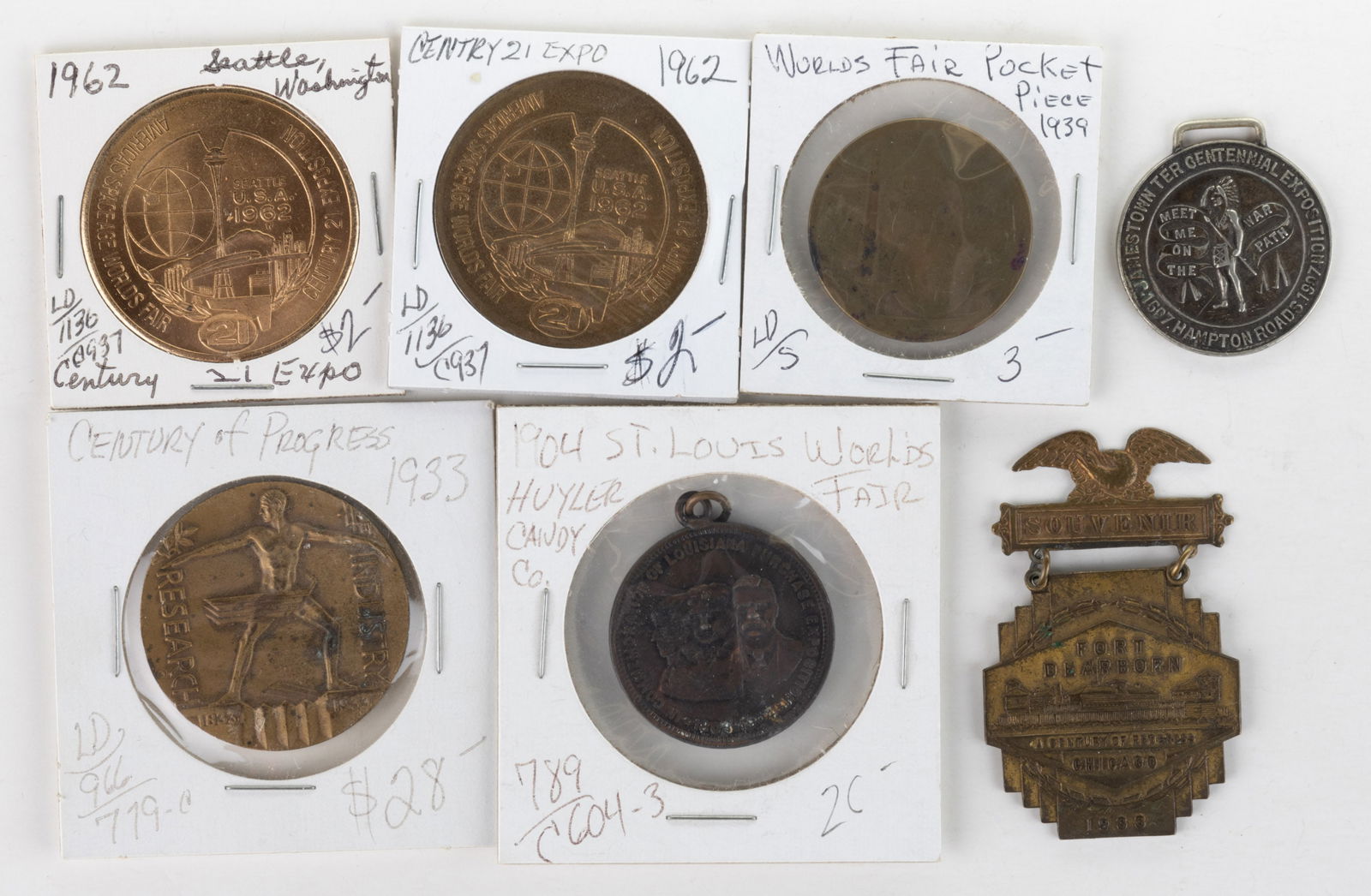ASSORTED EXPOSITION / WORLD'S FAIR TOKENS AND ARTICLES, LOT OF SEVEN (1 of 1)