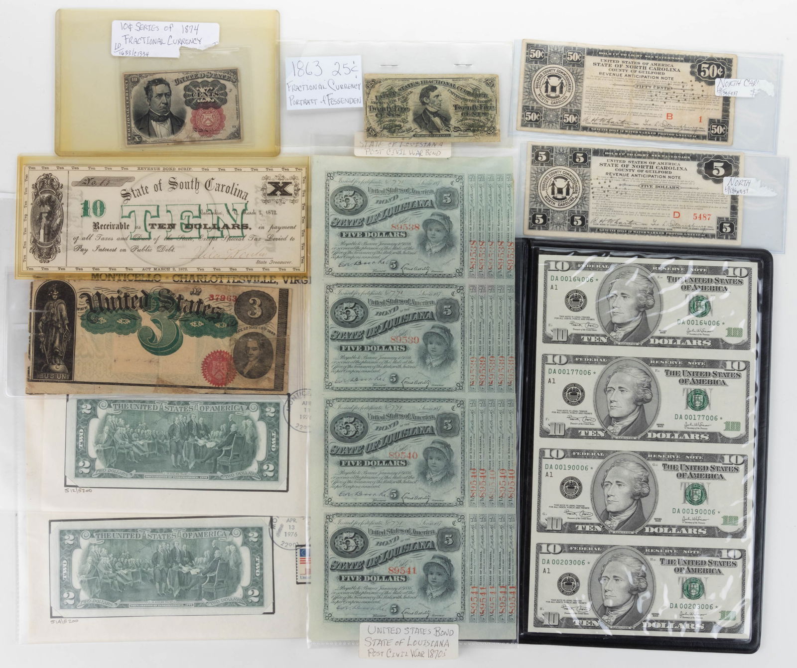 UNITED STATES CURRENCY AND RELATED ARTICLES, LOT OF TEN (1 of 1)