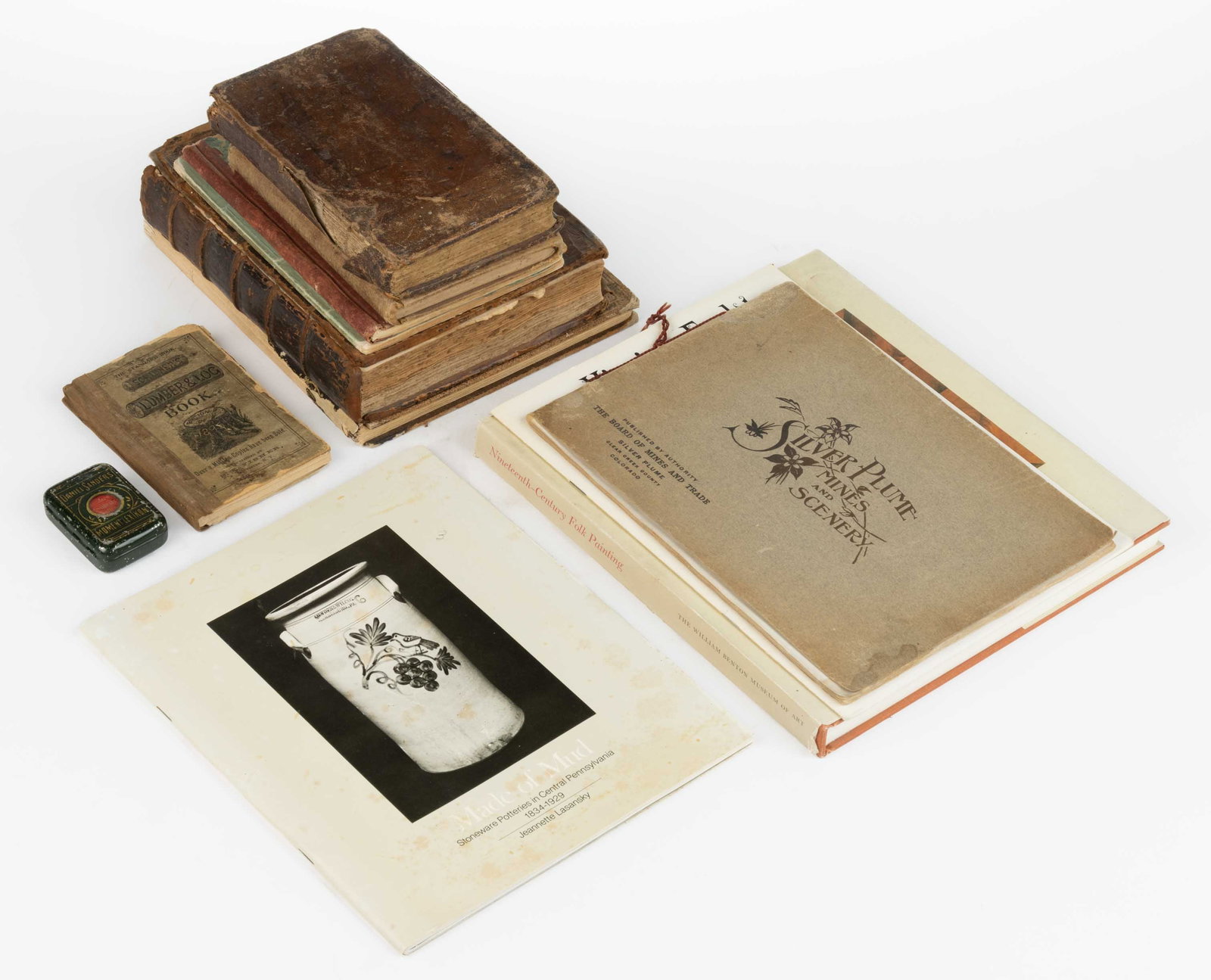 ASSORTED ANTIQUARIAN AND REFERENCE VOLUMES, LOT OF 12: ASSORTED ANTIQUARIAN AND REFERENCE VOLUMES, LOT OF 12, including (1) Pedder, The Farmer's Land-Measurer, or Pocket Companion; ..., 1856; (2) The Young Clerk's Magazine: or, Engl