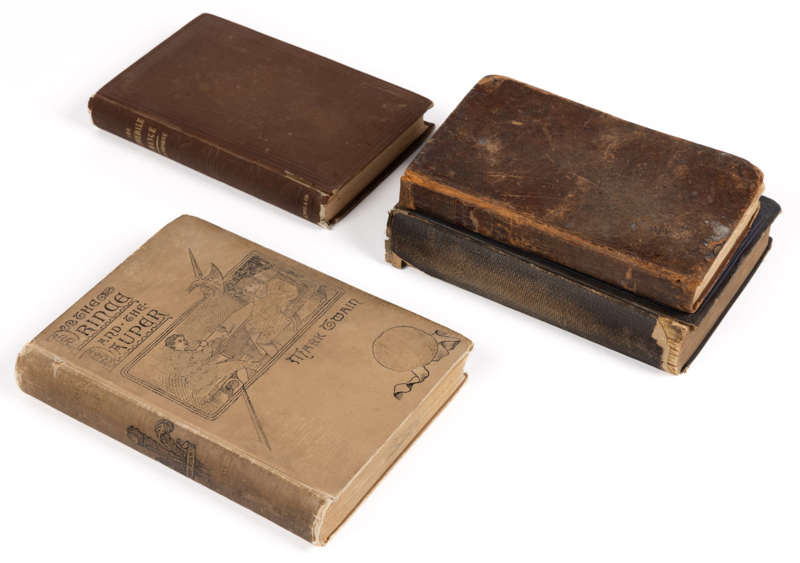 ANTIQUARIAN AMERICAN LITERARY VOLUMES, LOT OF FOUR: ANTIQUARIAN AMERICAN LITERARY VOLUMES, LOT OF FOUR, comprising (1) Nathaniel Hawthorne, The Blithedale Romance, Boston: Ticknor, Reed, and Fields, 1852, first edition; (2) Daniel Defoe, Robinson 