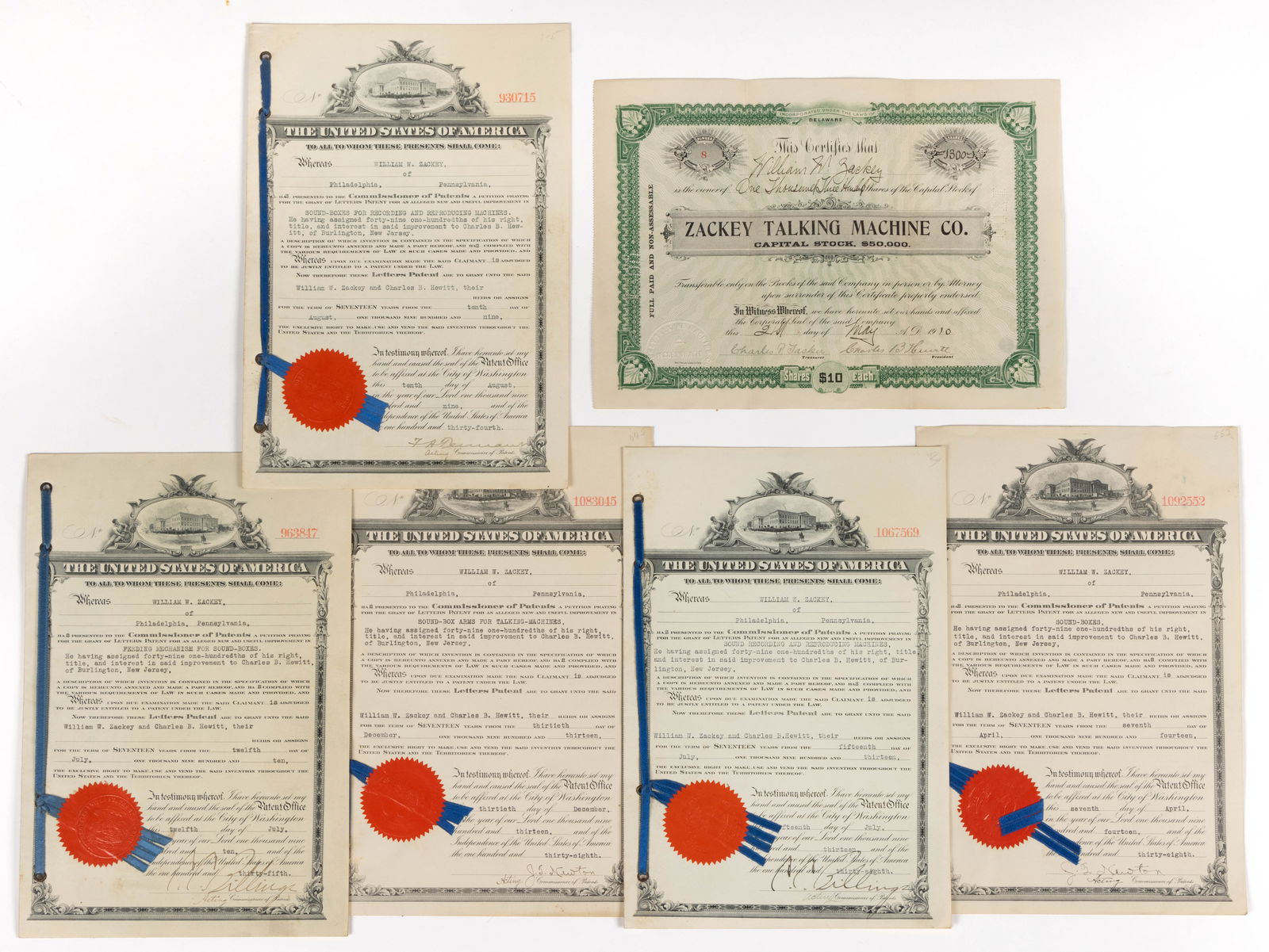 EARLY TALKING MACHINE / PHONOGRAPH DOCUMENTS, LOT OF SIX (1 of 1)