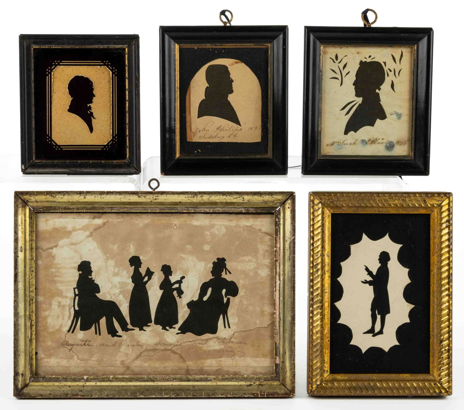 AMERICAN SCHOOL (19TH CENTURY) HOLLOW-CUT SILHOUETTES, LOT OF FIVE (1 of 2)