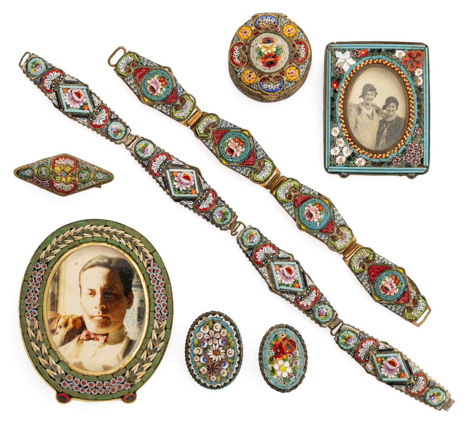 ANTIQUE / VINTAGE ITALIAN, AND POSSIBLY OTHER, MICROMOSAIC JEWELRY AND ARTICLES, LOT OF EIGHT (1 of 1)