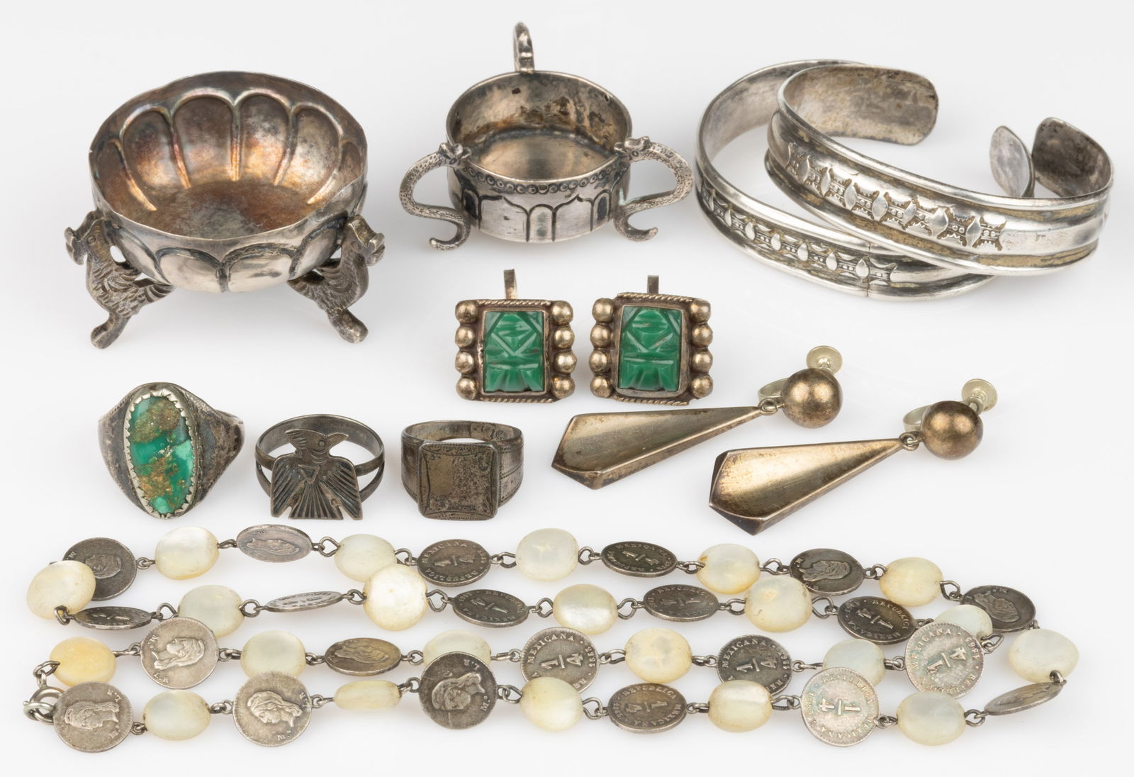 NATIVE AMERICAN / SOUTHWESTERN-STYLE AND OTHER STERLING AND SILVER JEWELRY AND ARTICLES, LOT OF 12 (1 of 2)