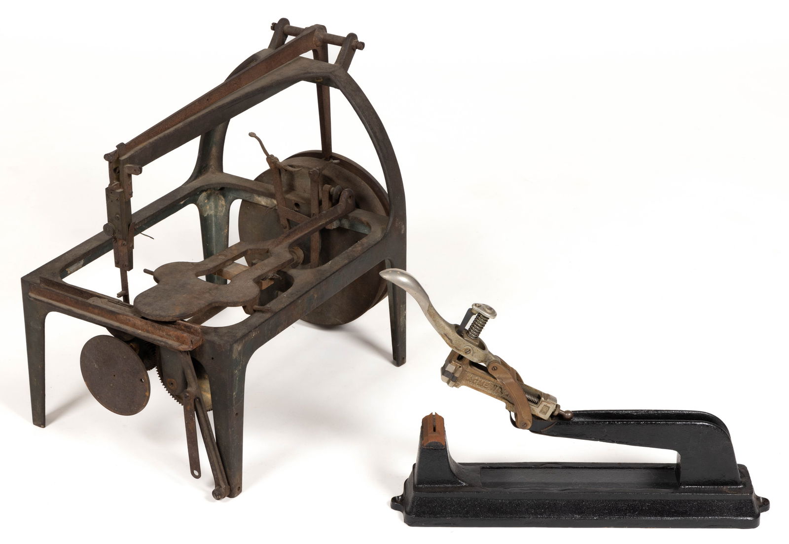 AMERICAN IRON LEATHER SEWING MACHINE PARTS AND BOOKBINDING STAPLER, LOT OF TWO (1 of 2)