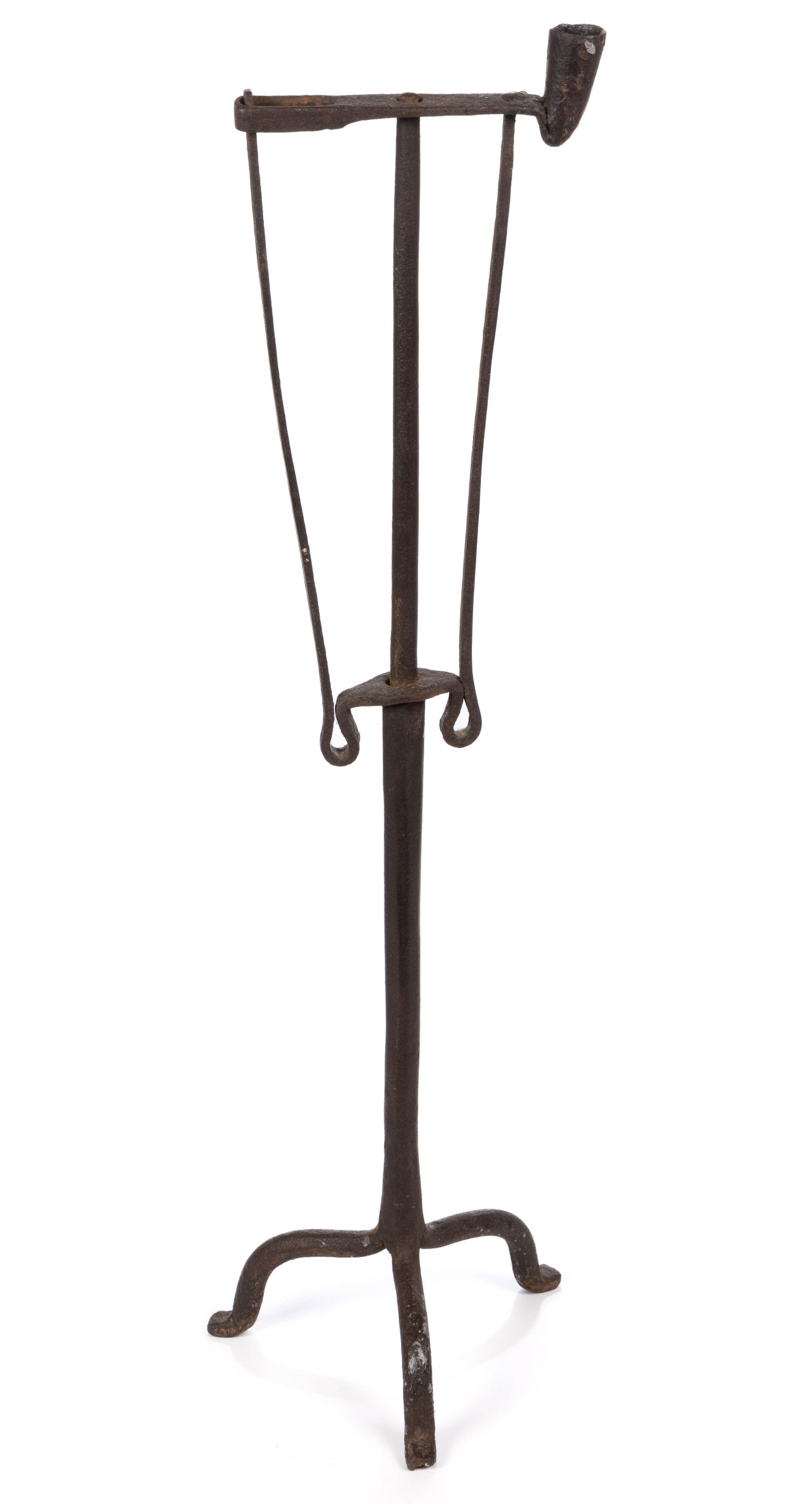 WROUGHT-IRON TABLE-TOP COMBINATION RUSHLIGHT / CANDLE HOLDER (1 of 5)