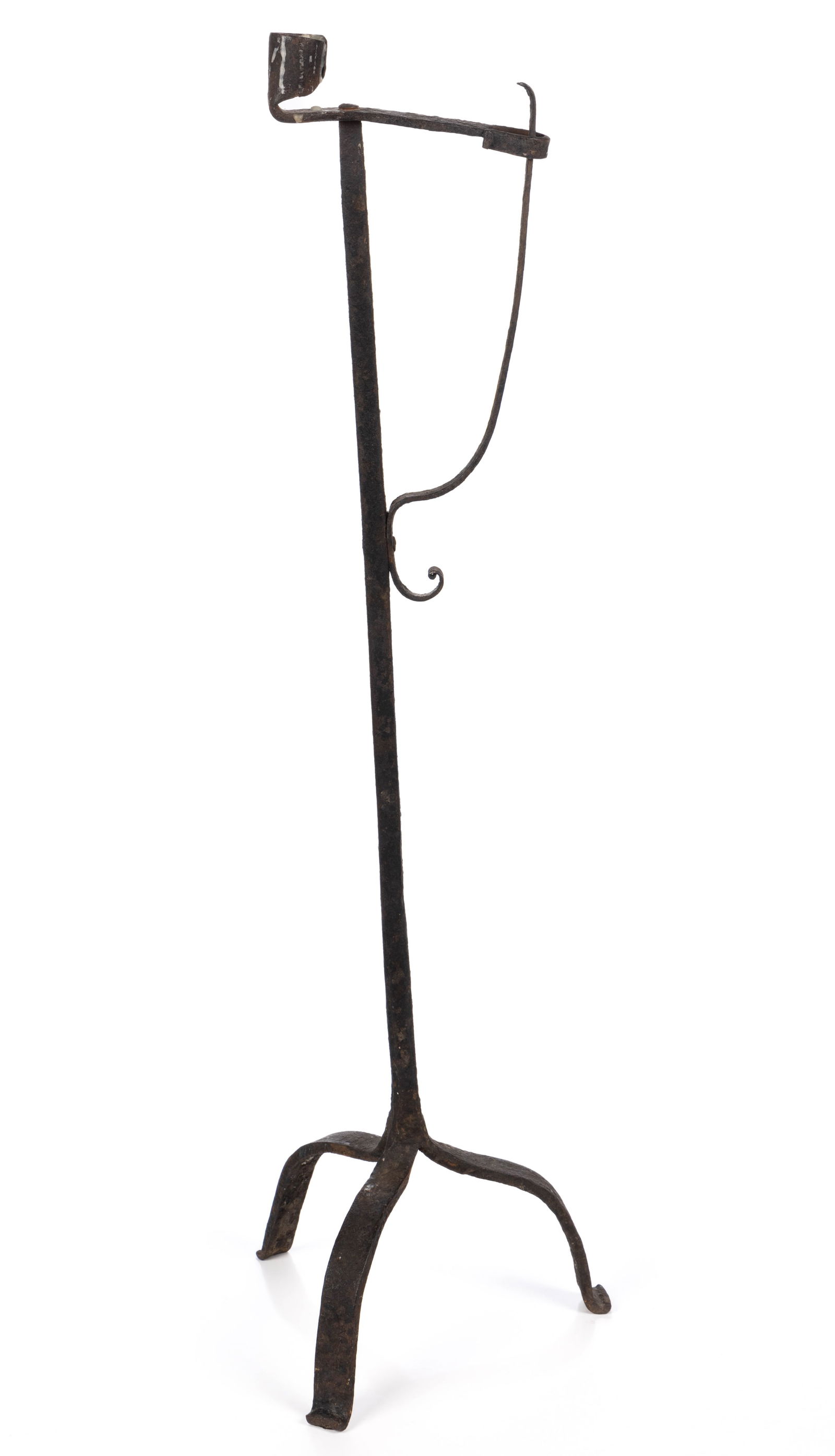 WROUGHT-IRON TABLE-TOP COMBINATION RUSHLIGHT / CANDLE HOLDER (1 of 5)
