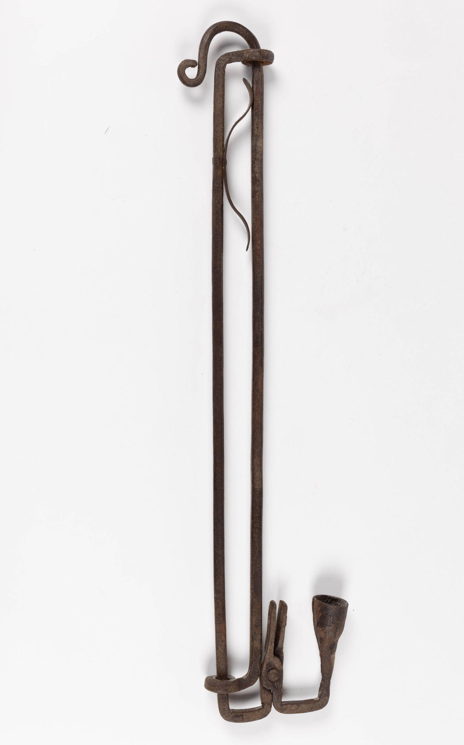 WROUGHT-IRON ADJUSTABLE HANGING COMBINATION CANDLE AND RUSHLIGHT LAMP (1 of 3)