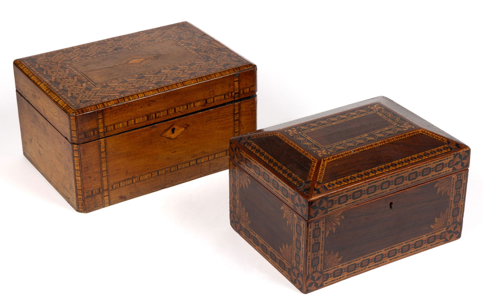 ENGLISH INLAID DRESSER / TRINKET BOXES, LOT OF TWO (1 of 7)