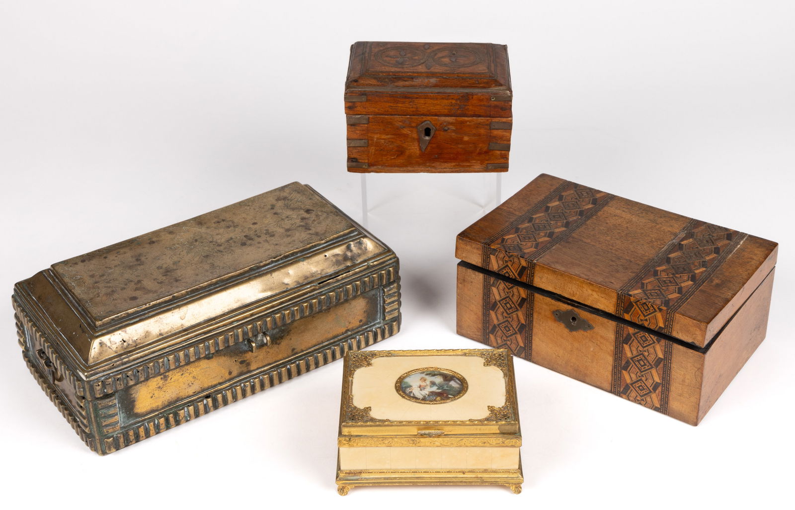 ASSORTED INLAID AND METAL BOXES, LOT OF FOUR (1 of 5)