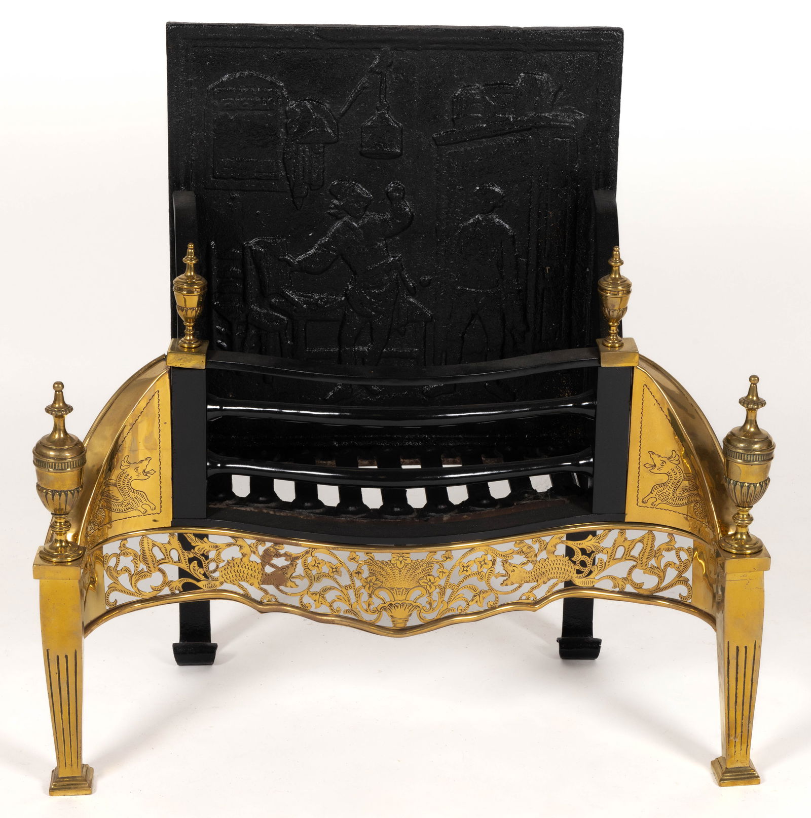 ENGLISH OR CONTINENTAL BRASS AND IRON FIREPLACE GRATE (1 of 2)