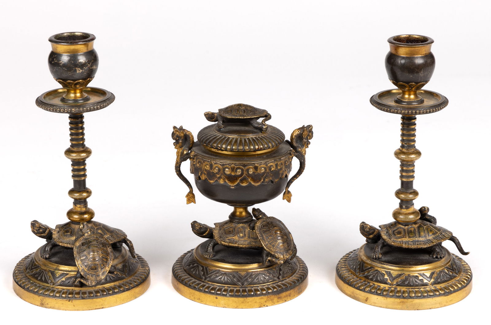 VICTORIAN AESTHETIC MOVEMENT BRONZE TORTOISE DESK SET, LOT OF THREE (1 of 6)