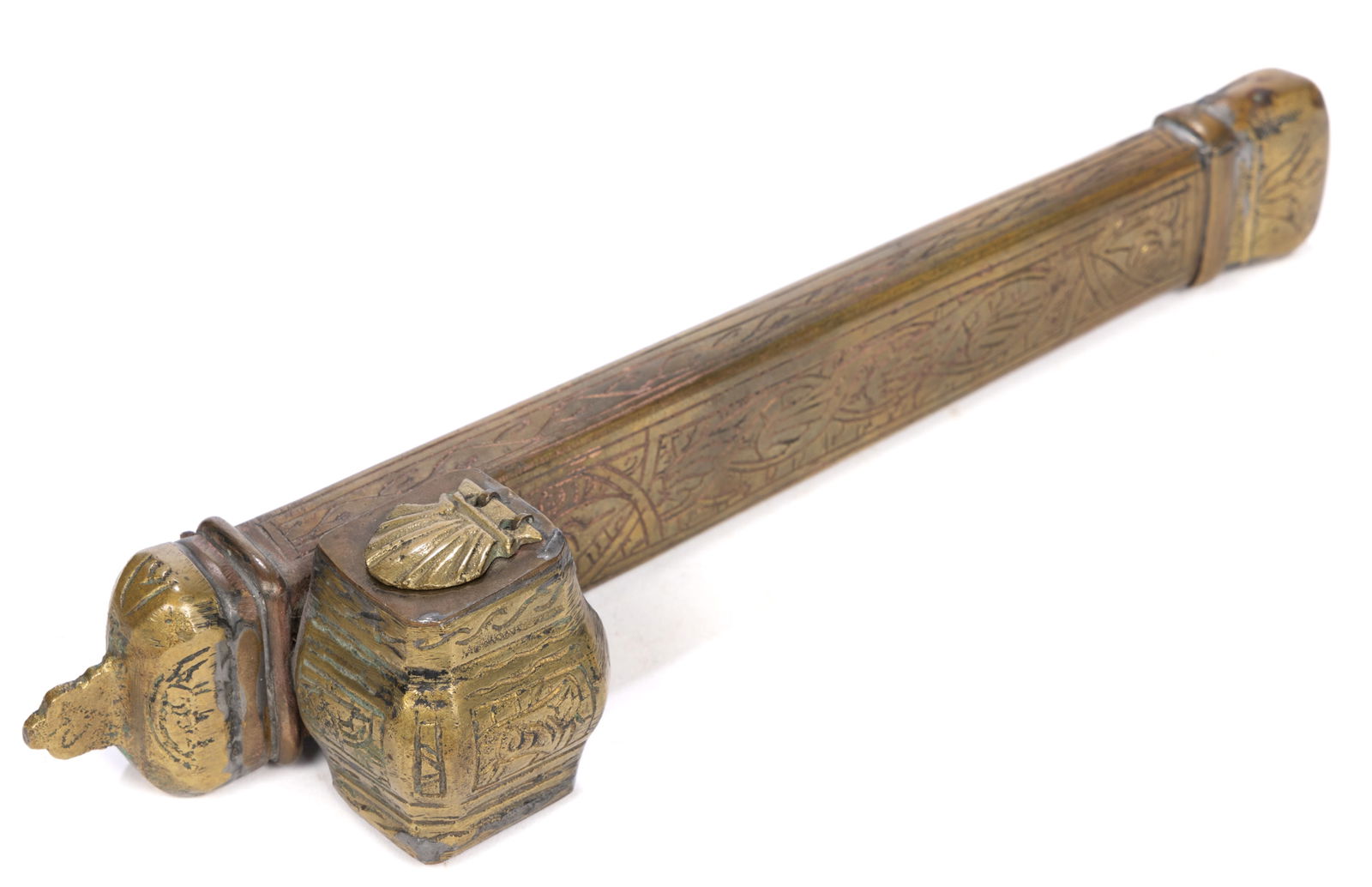 BRASS OPIUM PIPE-SHAPED NOVELTY INKWELL (1 of 2)