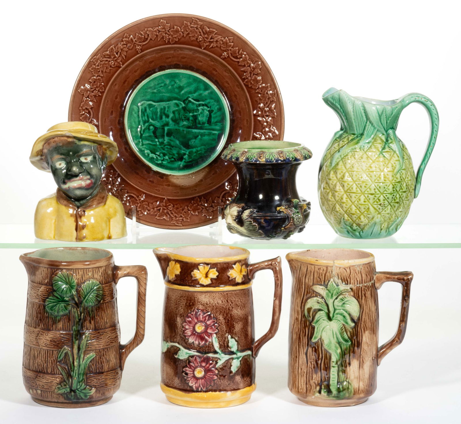 AMERICAN / CONTINENTAL MAJOLICA CERAMIC ARTICLES, LOT OF SEVEN (1 of 1)