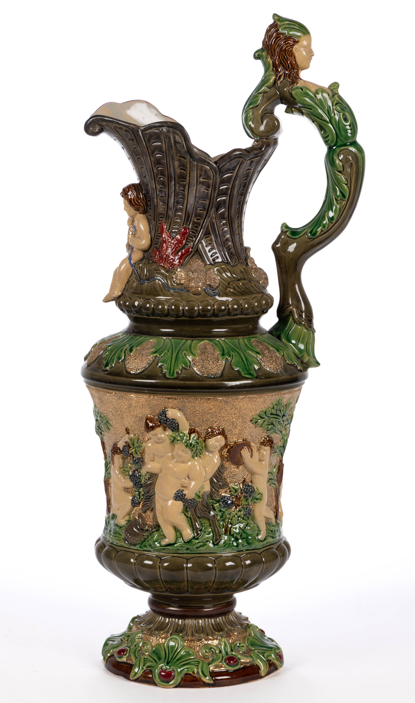 CONTINENTAL MAJOLICA POTTERY LARGE EWER / PITCHER (1 of 5)