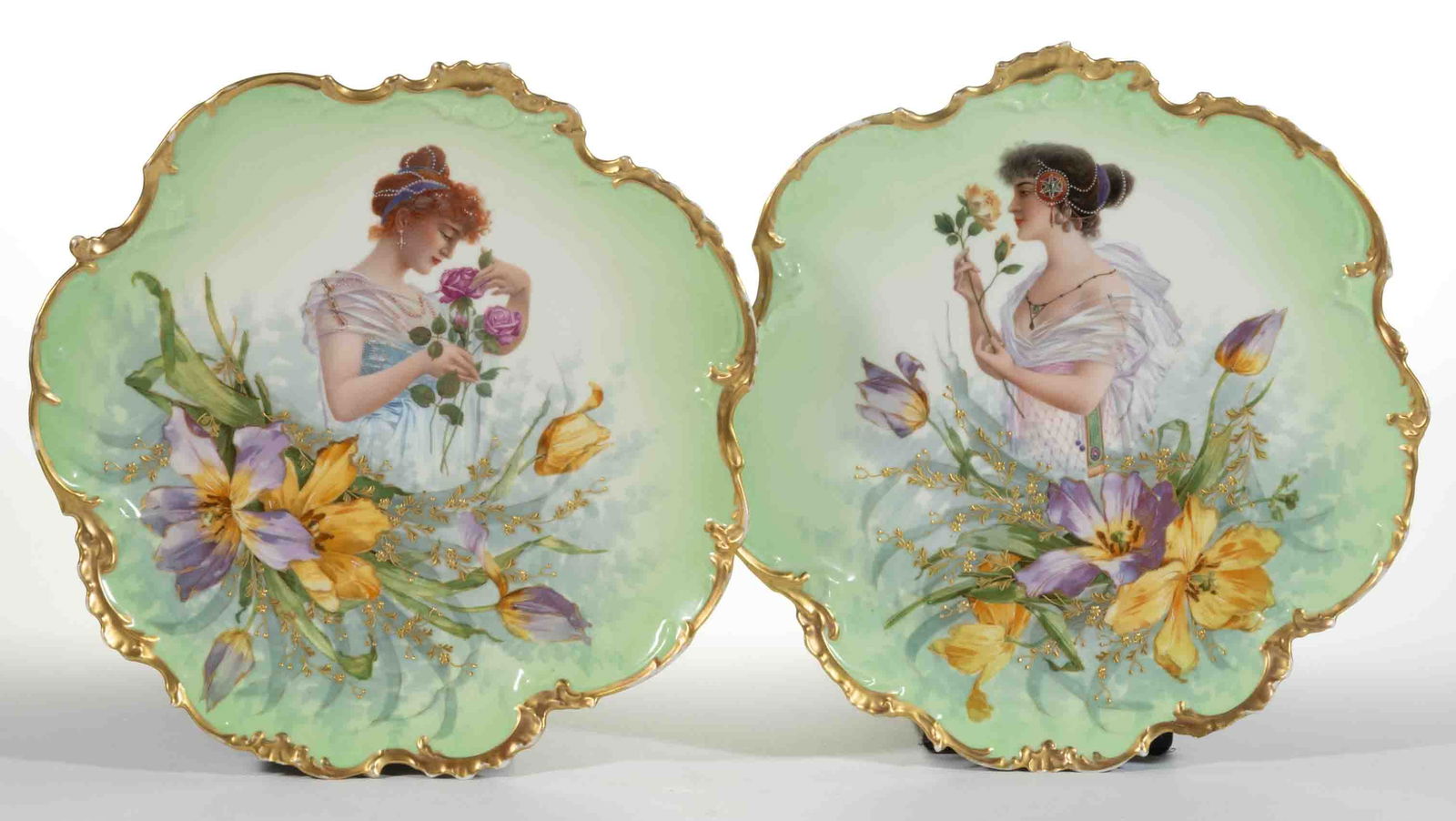 FRENCH LIMOGES PORCELAIN ART NOUVEAU PAIR OF PLAQUES (1 of 3)