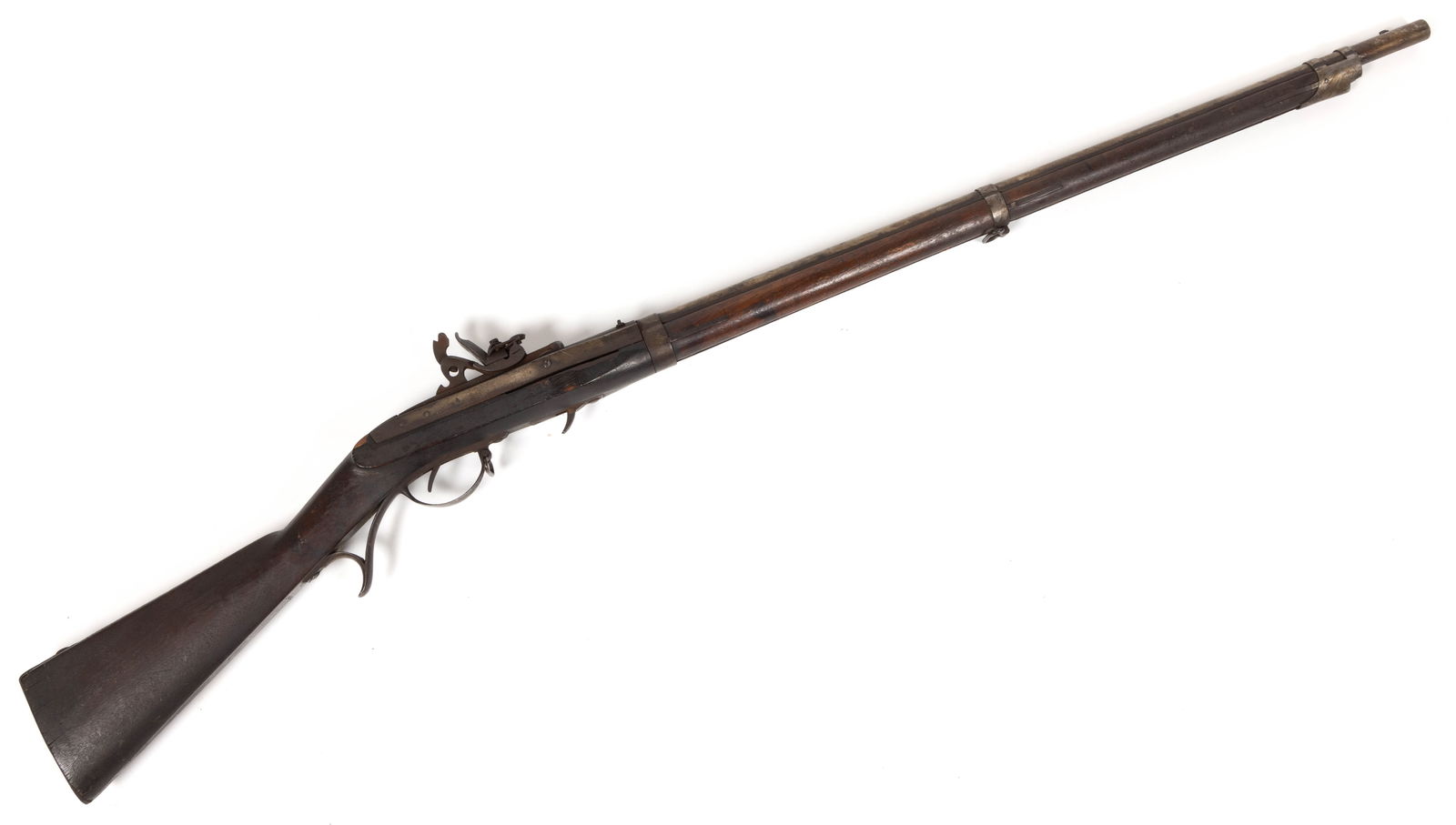 U.S. HARPER'S FERRY MODEL 1819 HALL BREECH-LOADING FLINTLOCK RIFLE: U.S. HARPER'S FERRY MODEL 1819 HALL BREECH-LOADING FLINTLOCK RIFLE, 52 caliber, walnut stock stamped "R. DAY" to underside, iron mountings, the breech marked with "J. H. H