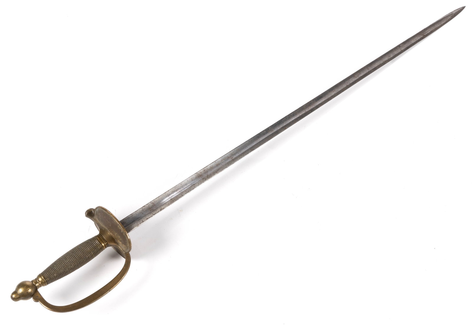 CIVIL WAR U.S. MODEL 1840 NCO SWORD: CIVIL WAR U.S. MODEL 1840 NCO SWORD, the plain blade having a single wide fuller, marked on the ricasso "U.S. / DFH / 1863" and "EMERSON / & / SILVER / TRENTON /