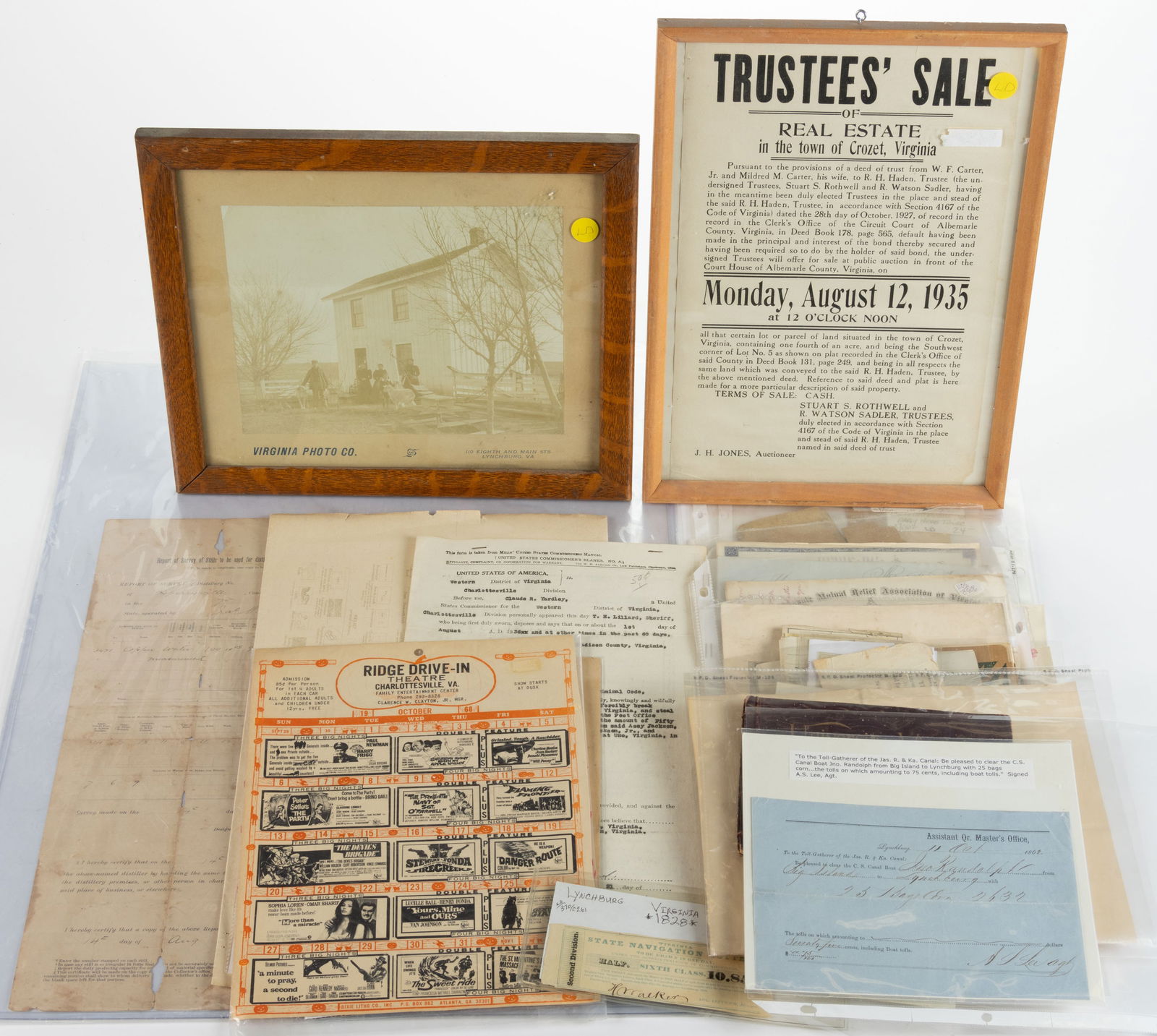 VIRGINIA PIEDMONT EPHEMERA AND MANUSCRIPT MATERIAL, UNCOUNTED LOT: VIRGINIA PIEDMONT EPHEMERA AND MANUSCRIPT MATERIAL, UNCOUNTED LOT, Lynchburg including an 1862 Confederate canal boat toll voucher, an 1826 State Navigation Lottery ticket, billheads, a Virginia