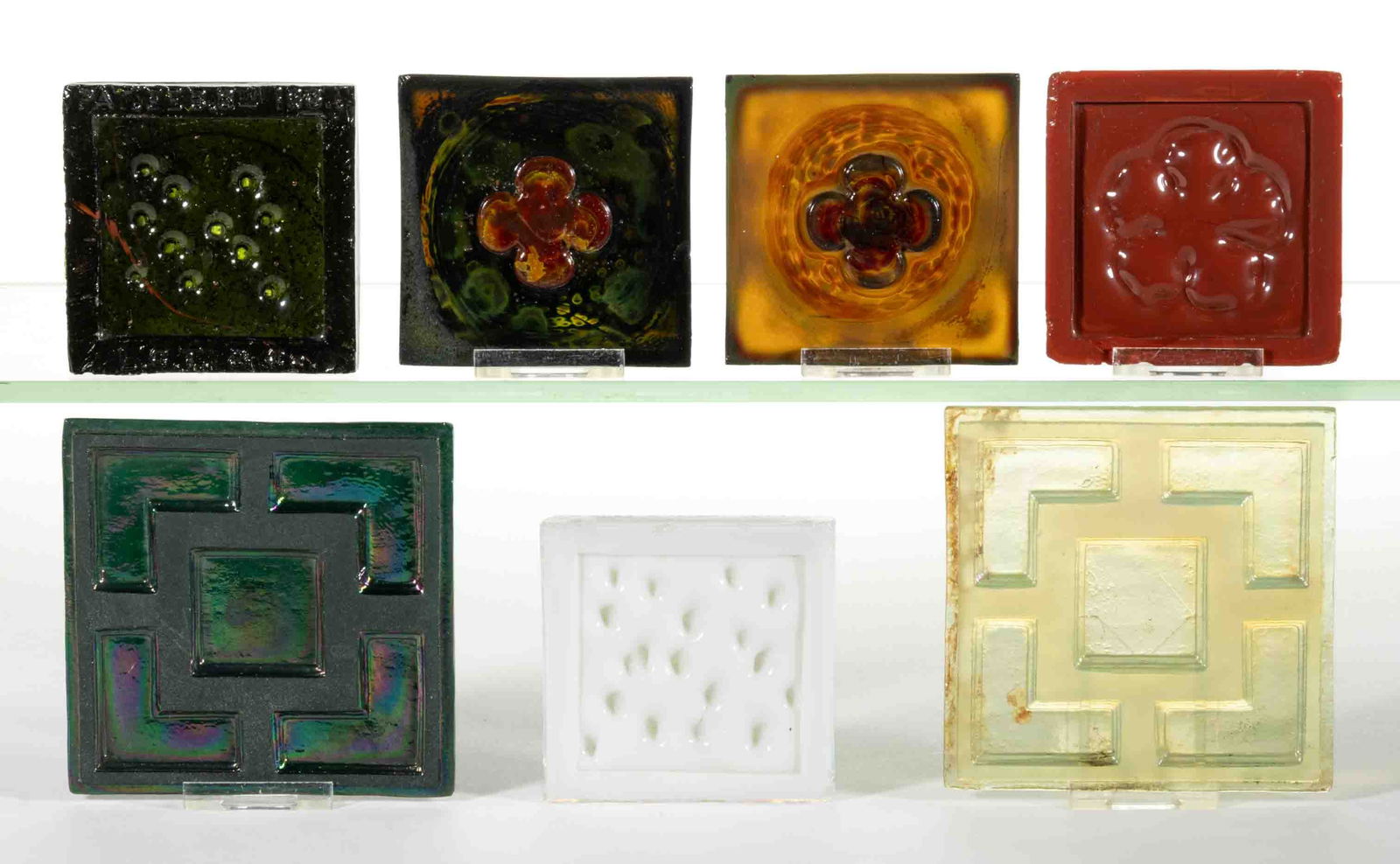 TIFFANY STUDIOS ART GLASS TILES / PANES, LOT OF SEVEN (1 of 1)