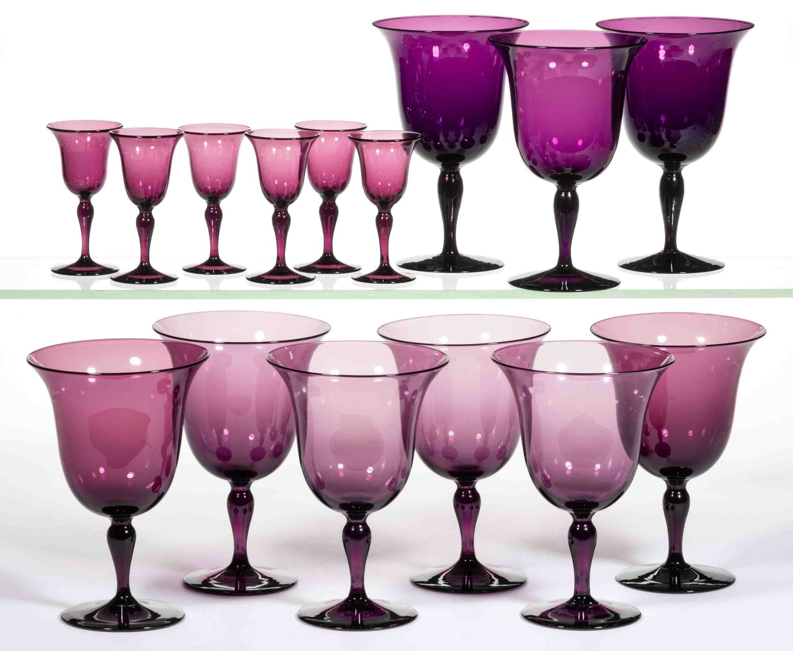 STEUBEN NO. 476 ART GLASS DRINKING ARTICLES, LOT OF 15 (1 of 1)