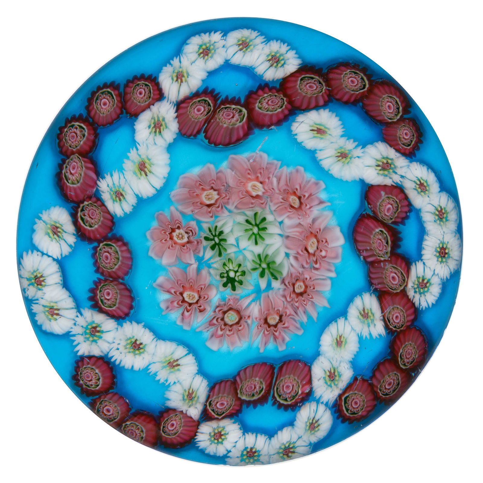 ANTIQUE CLICHY INTERLACED GARLANDS MILLEFIORI ART GLASS PAPERWEIGHT (1 of 3)