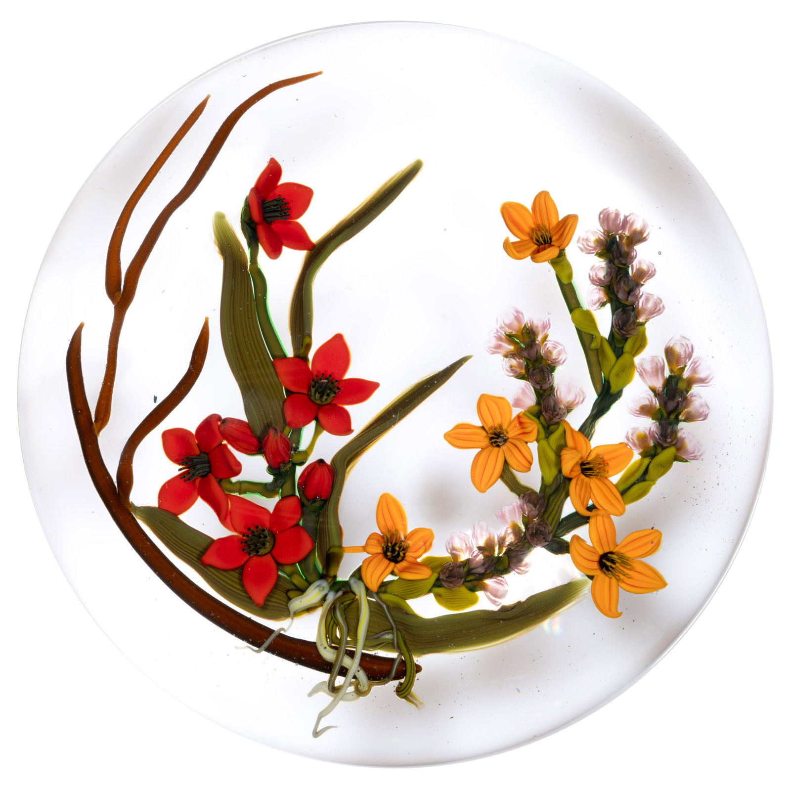 COLIN RICHARDSON (AMERICAN, B. 1979) CRESCENT FLORAL BOUQUET LAMPWORK STUDIO ART GLASS PAPERWEIGHT (1 of 2)