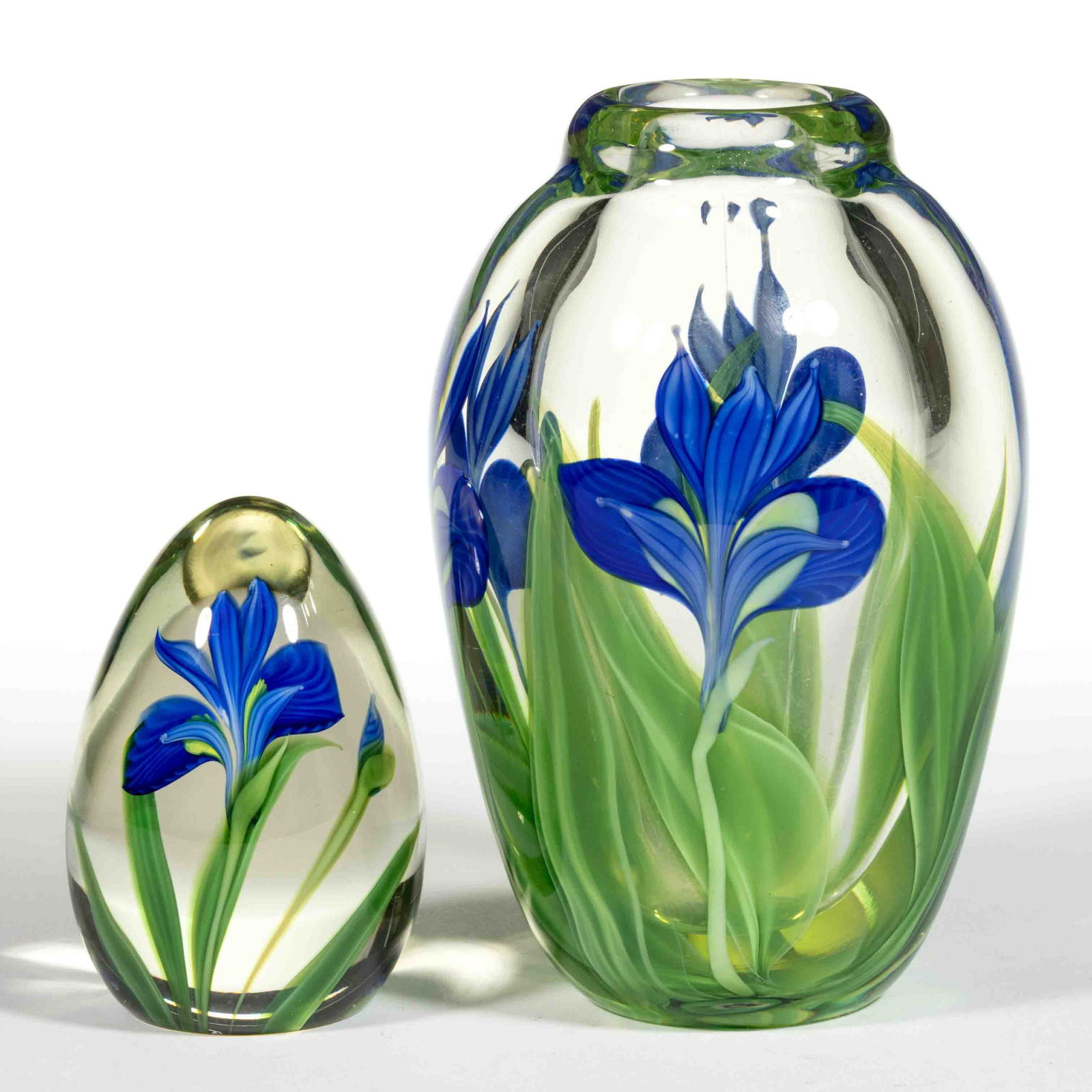 ORIENT AND FLUME IRISES LAMPWORK STUDIO ART GLASS ARTICLES, LOT OF TWO (1 of 2)